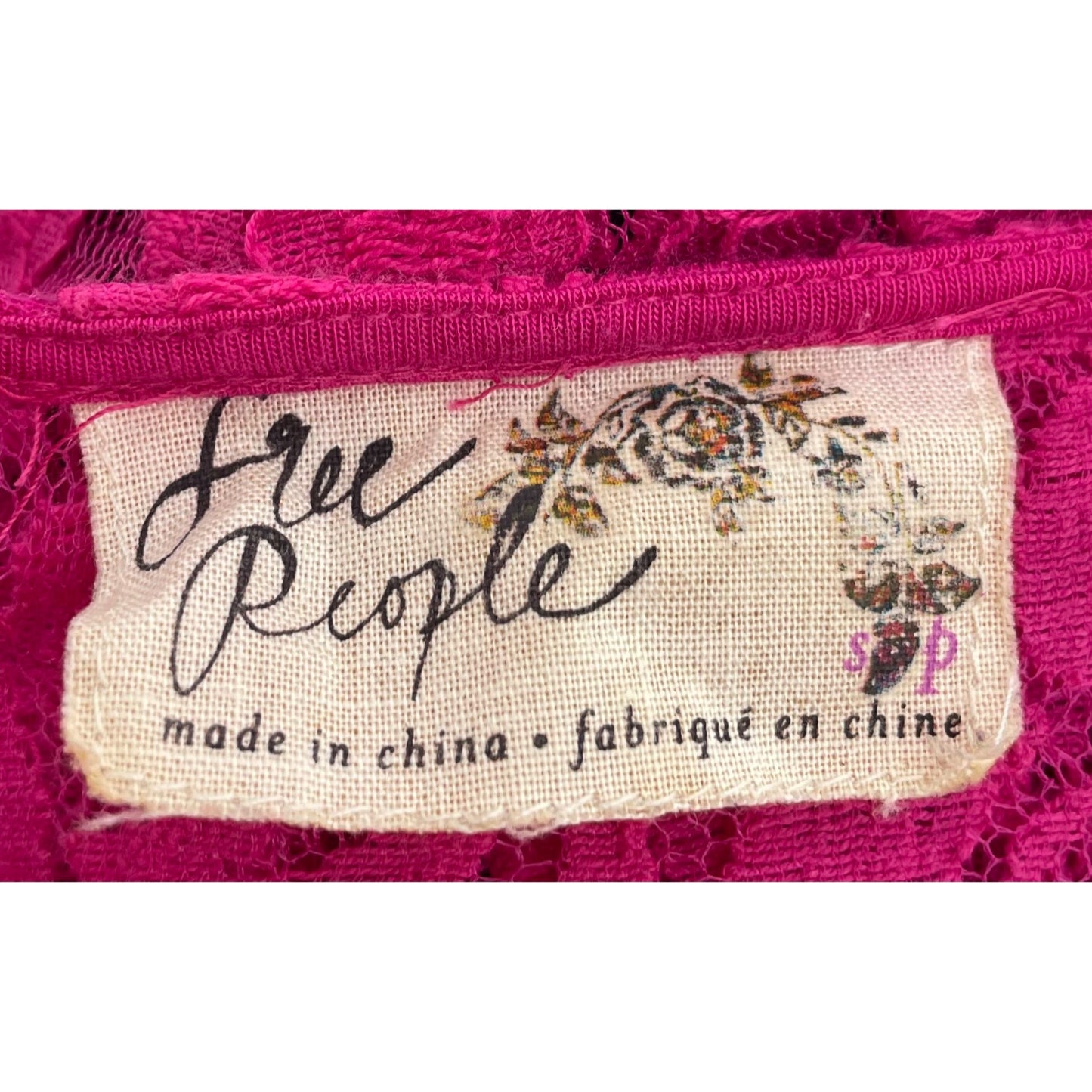 Free People Women's Size Small Sleeveless Fuchsia Floral Lace Dress