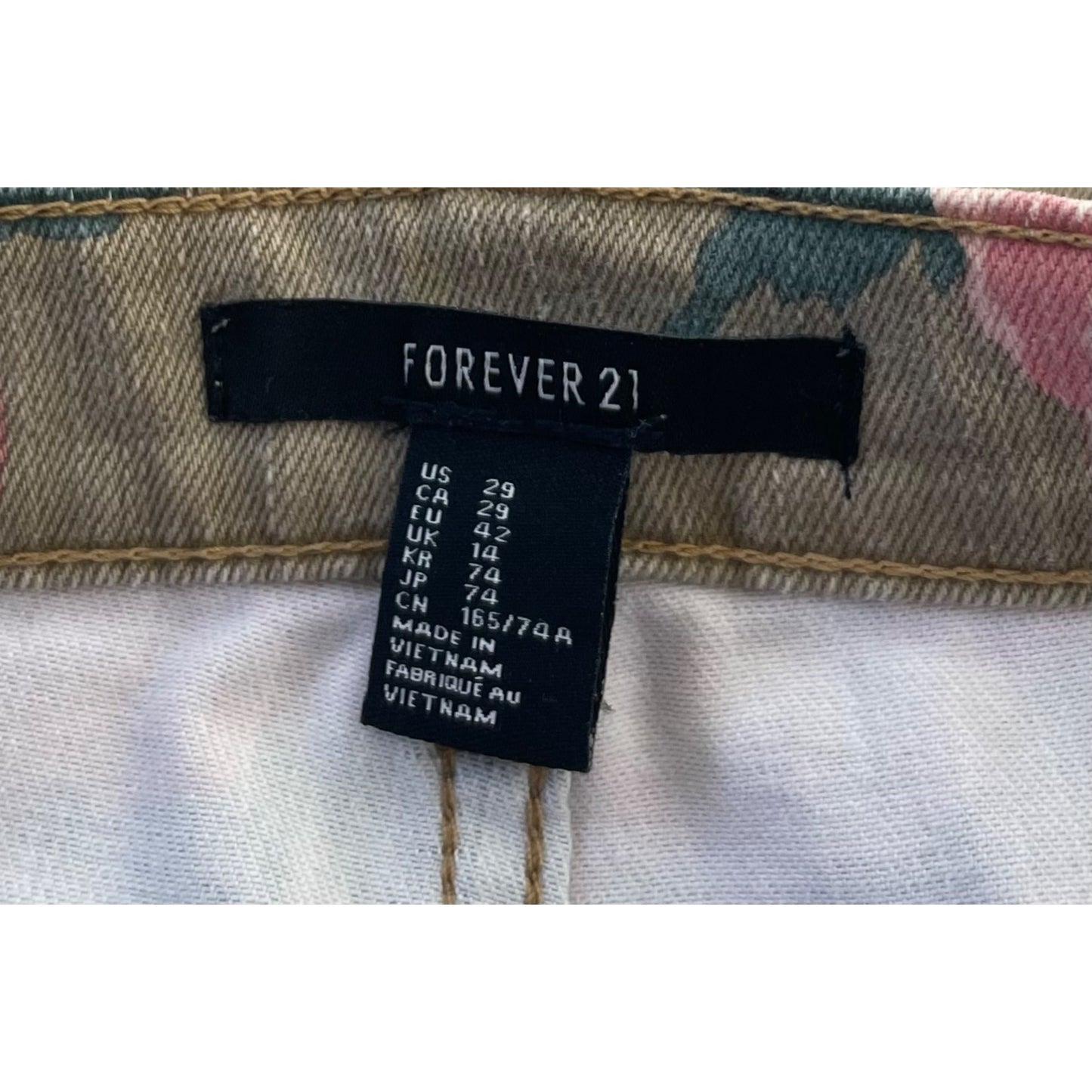 Forever 21 Women's Size 29 Olive & Mauve Floral Rose Print Skinny Jean Pants