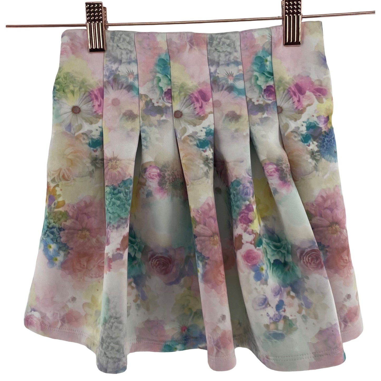 H&M Girl's Size 6-8 Pastel Multi-Colored Floral A-Line Pleated Mini Skirt