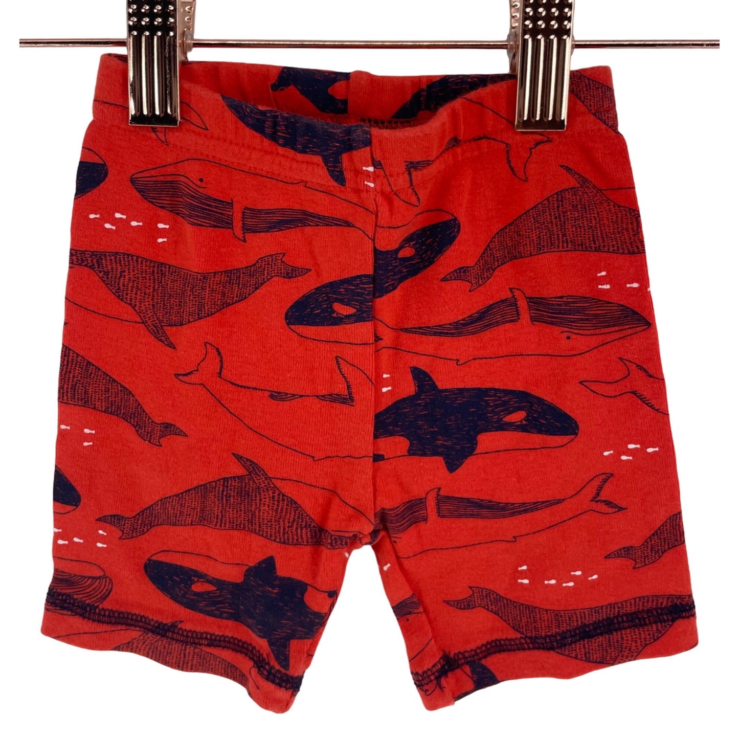 Carter's Boy's Baby Size 12M Orange/Navy Blue Whale Print Stretchy Shorts