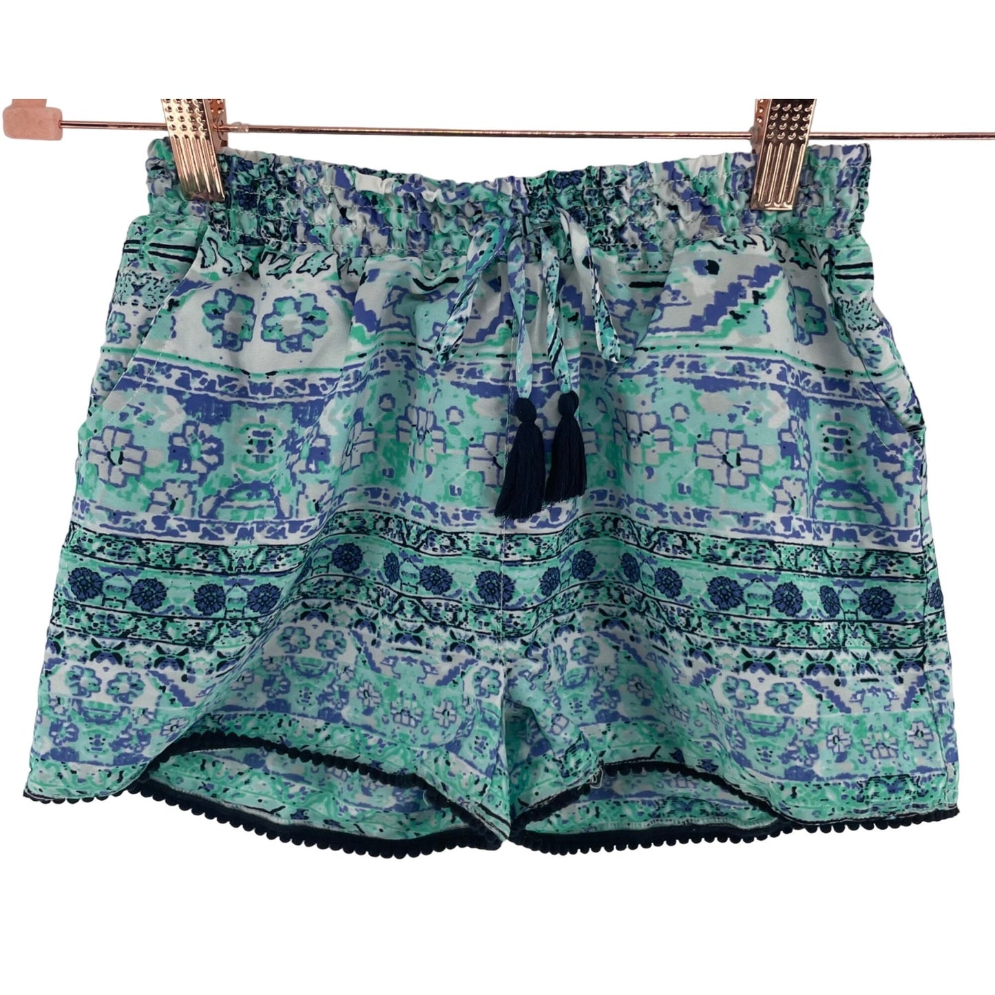 Japna Kids Girl's Size 10 Aqua/Periwinkle/White Drawstring Elastic Waist Shorts