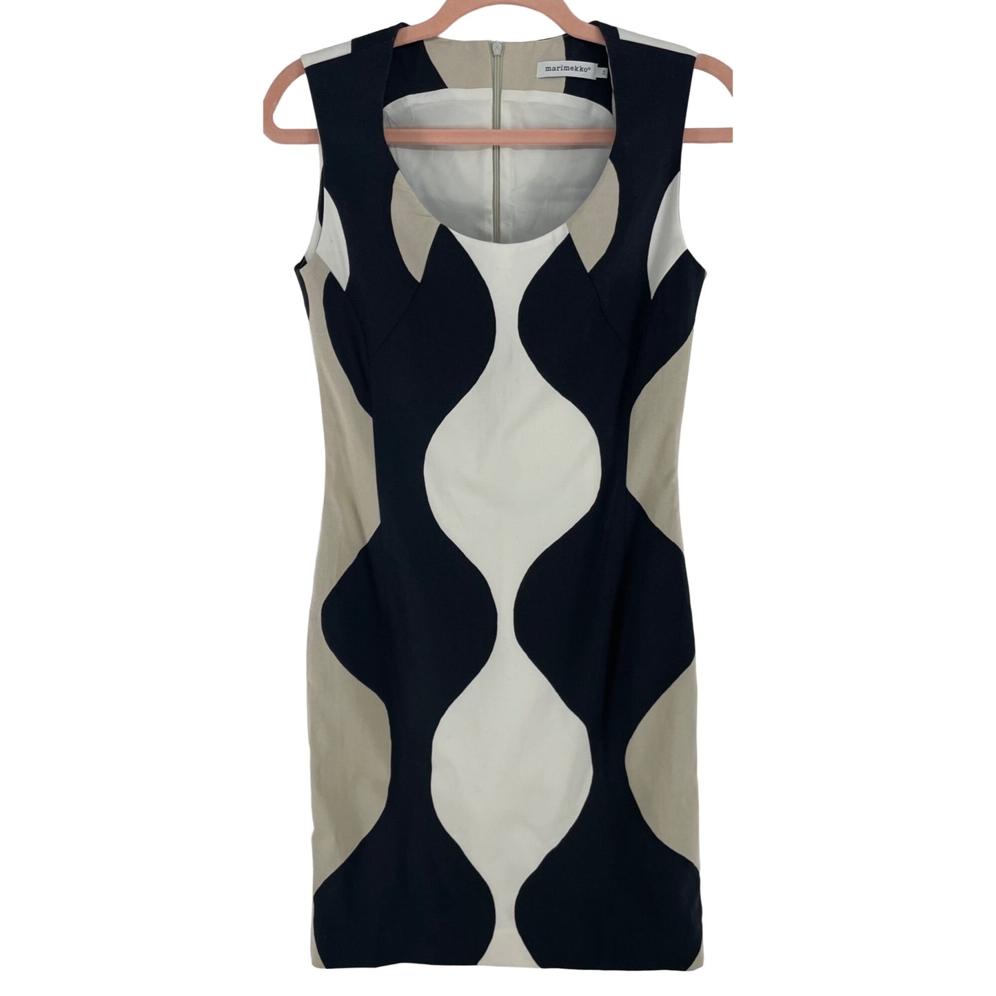 Marimekko Women's Size XS (34) Black, Tan & White Sleeveless Sheath Dress