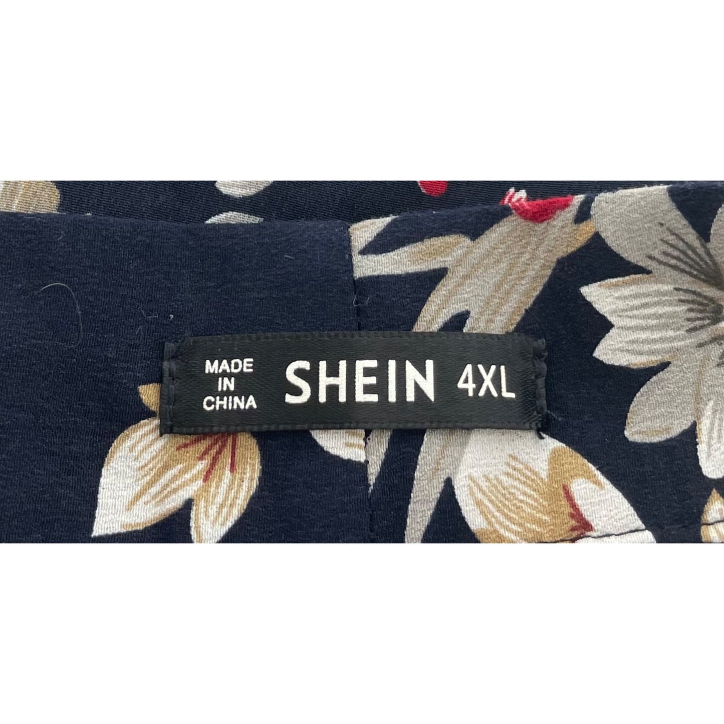 Shein 4XL Navy Blue/Multi-Colored Floral Long-Sleeved Blouse W/ Sash