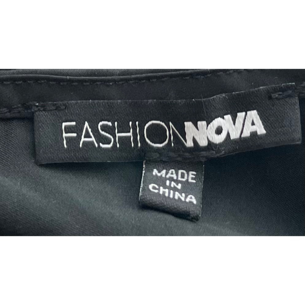 Fashionnova Women's Size Medium Black Deep V-Neck Silky Satin Dress