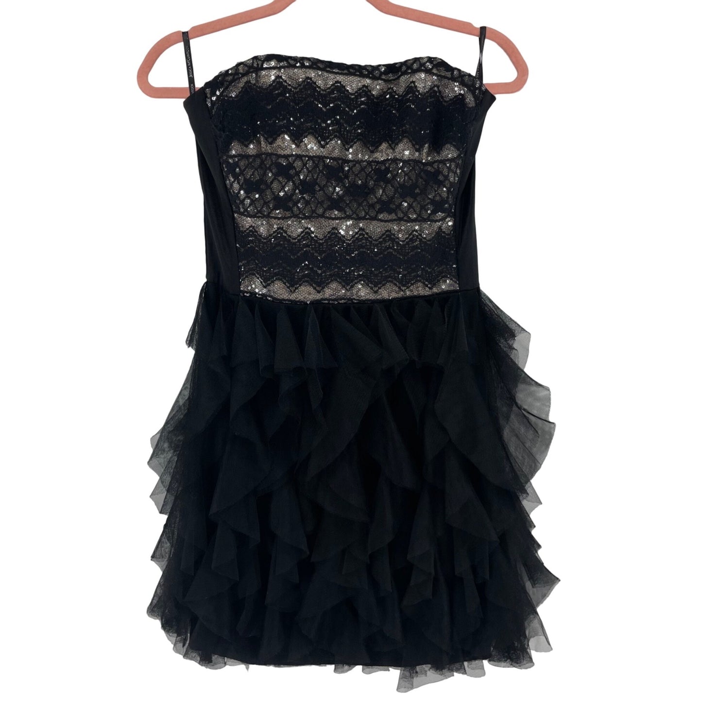 Jessica McClintock Women's Size 10 Black & Silver Sequin Ruffle Strapless Dress