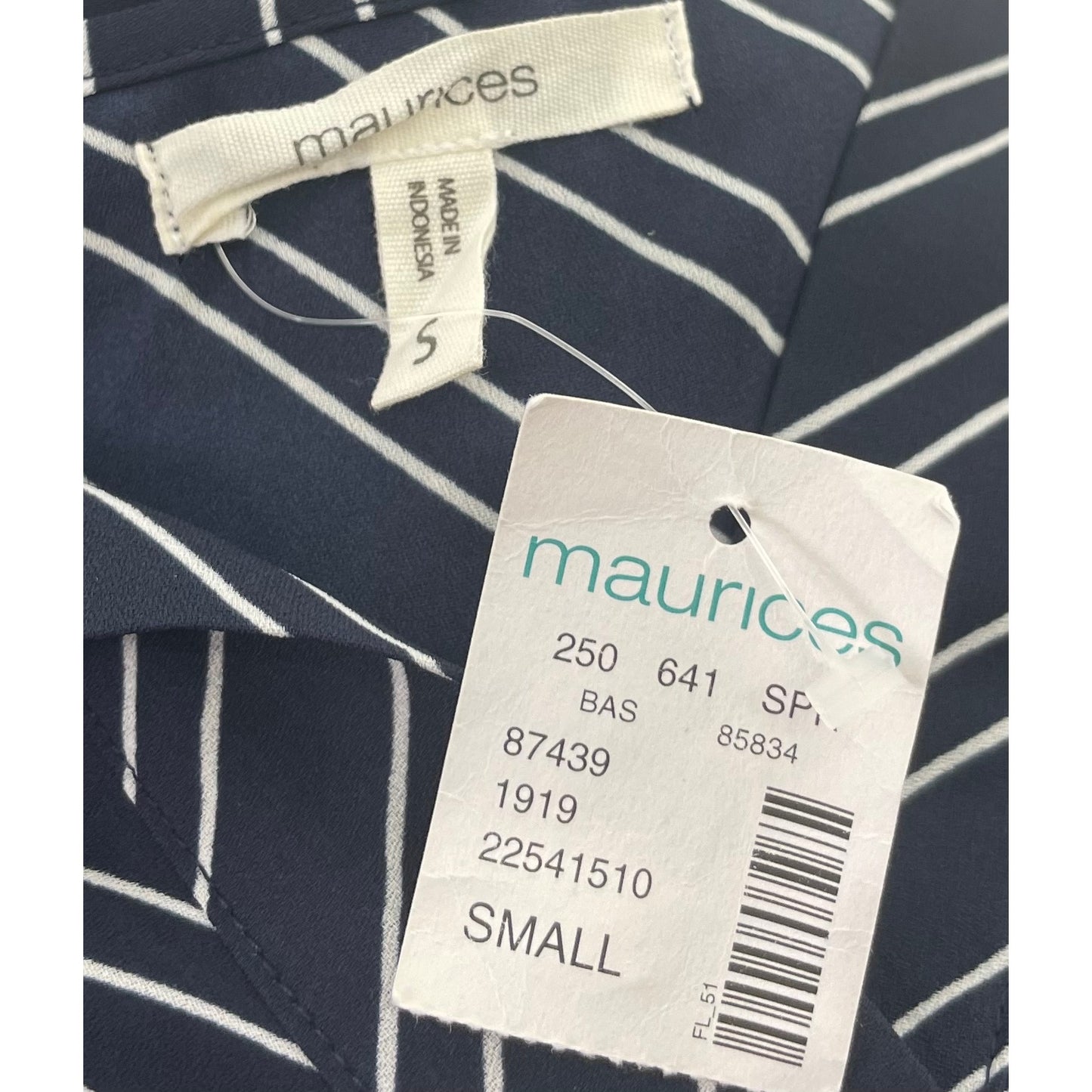 NWT Maurices Women's Size Small Navy & White Striped Short-Sleeved V-Neck Top