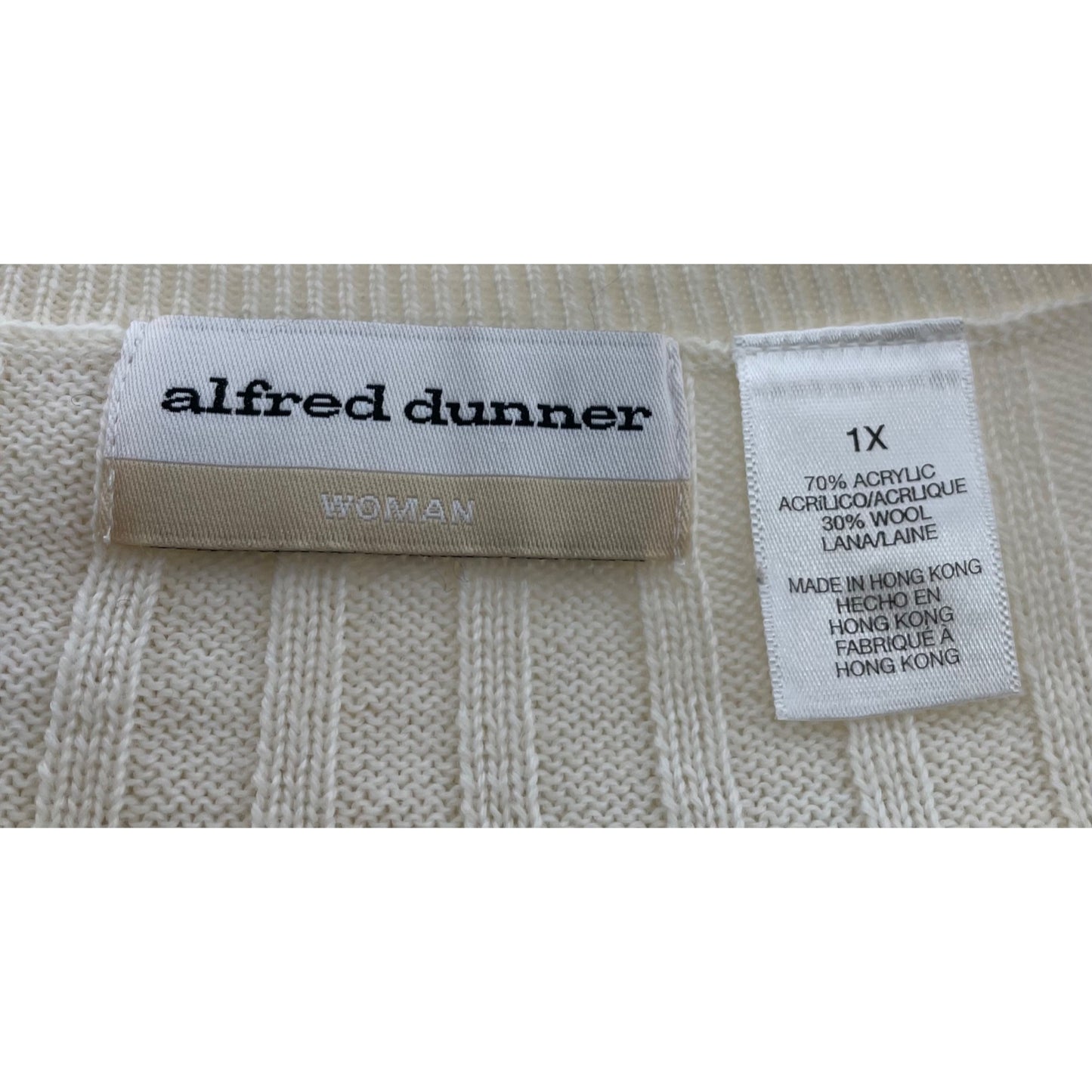 Alfred Dunner Women's Size 1X Cream Ribbed Beaded Short-Sleeved Sweater