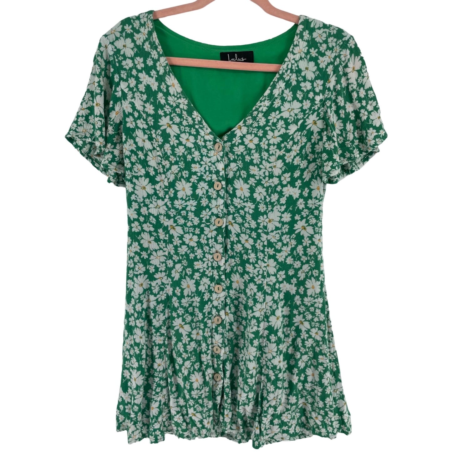 Lulus Women's Size Small Green, White & Yellow Floral Button-Down Dress