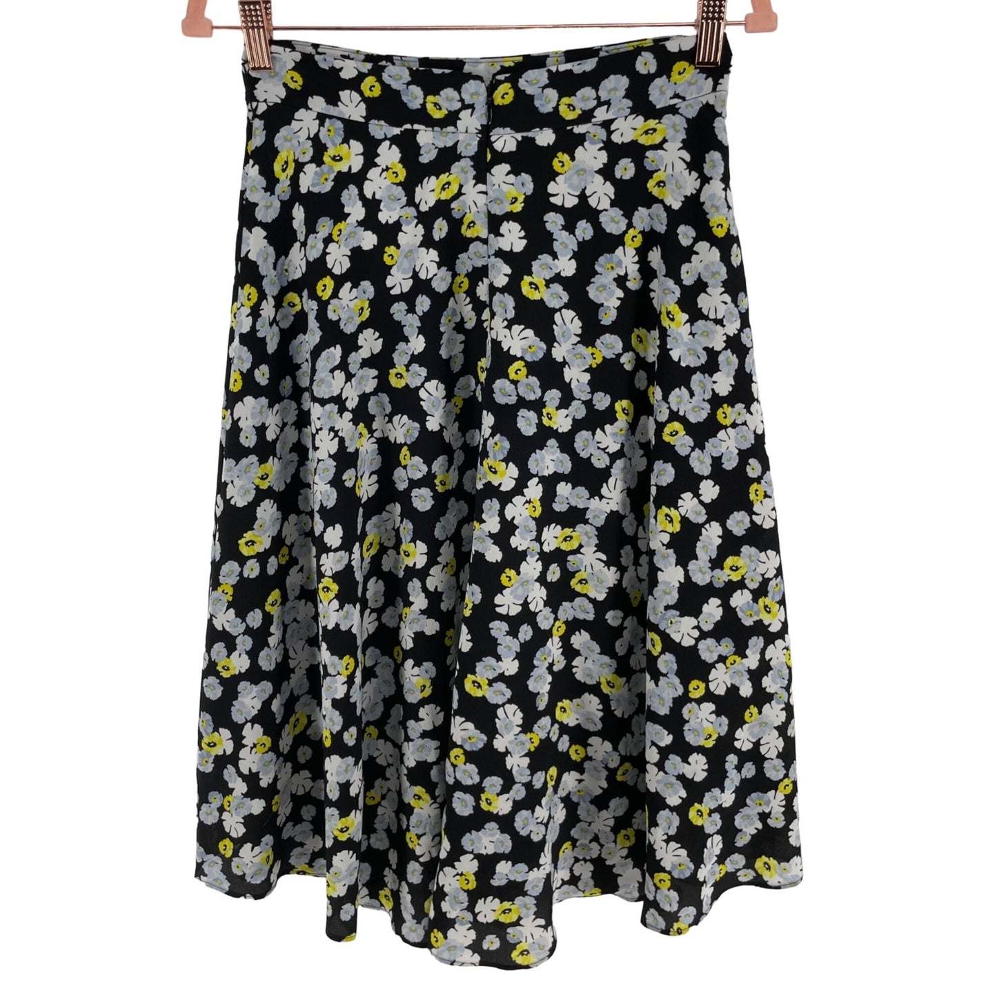 Ann Taylor Petite Women's Size 2P Blue/Yellow/White/Black Floral A-Line Midi Skirt