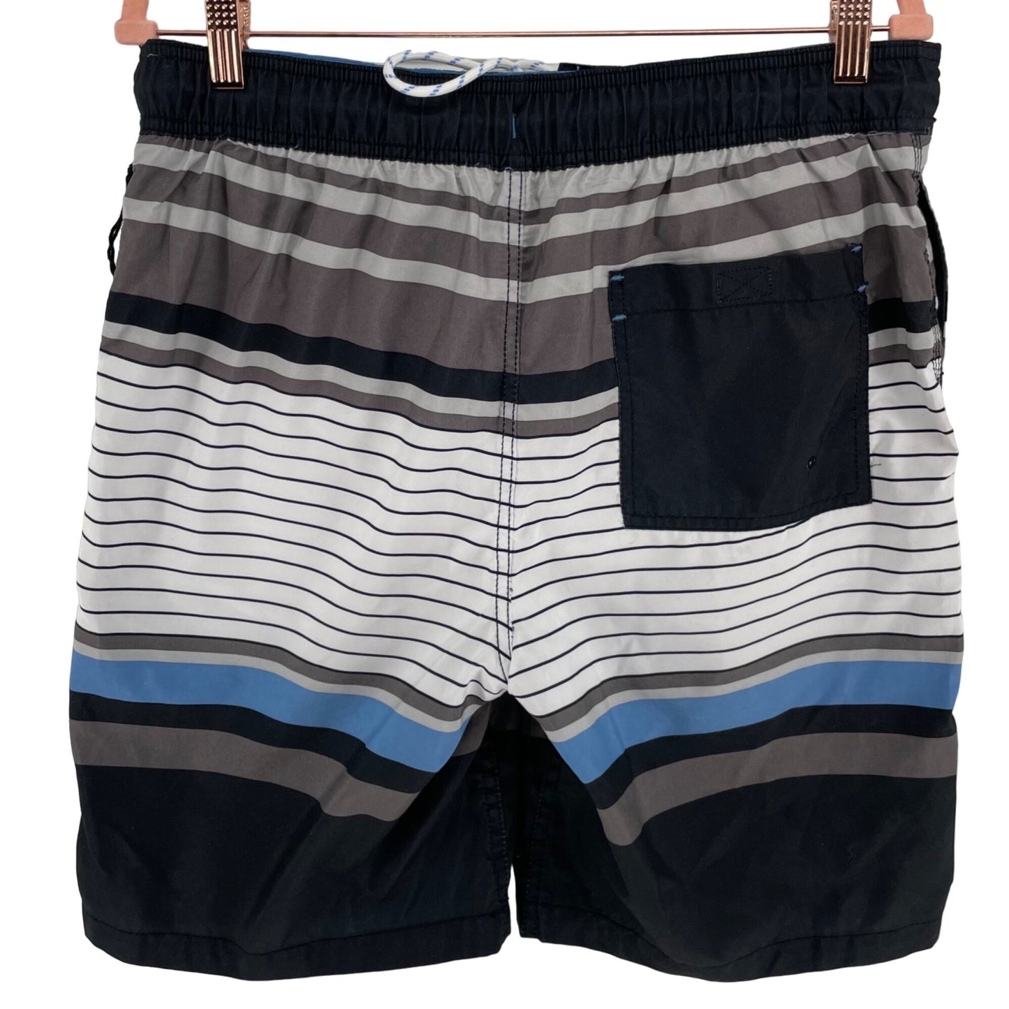 Goodfellow & Co. Men's Size Medium Black/Grey/White/Blue Striped Board Shorts