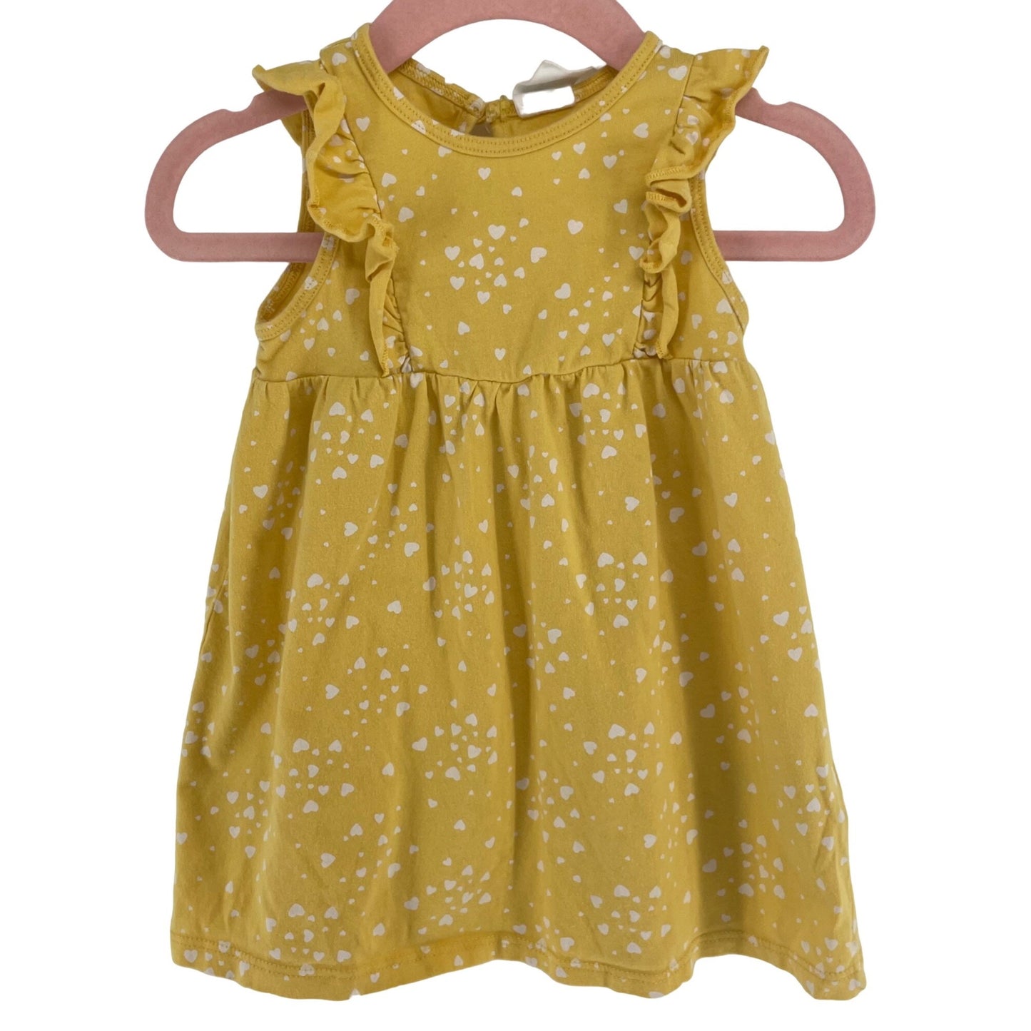 H&M Baby Girl's Size 9 Months Sleeveless Yellow & White Heart Polka Dot Dress