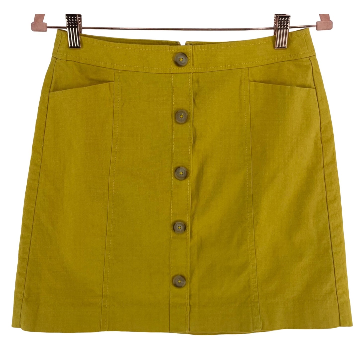 LOFT Women's Size 4P (Petites) Yellow Denim Button-Down Mini Skirt