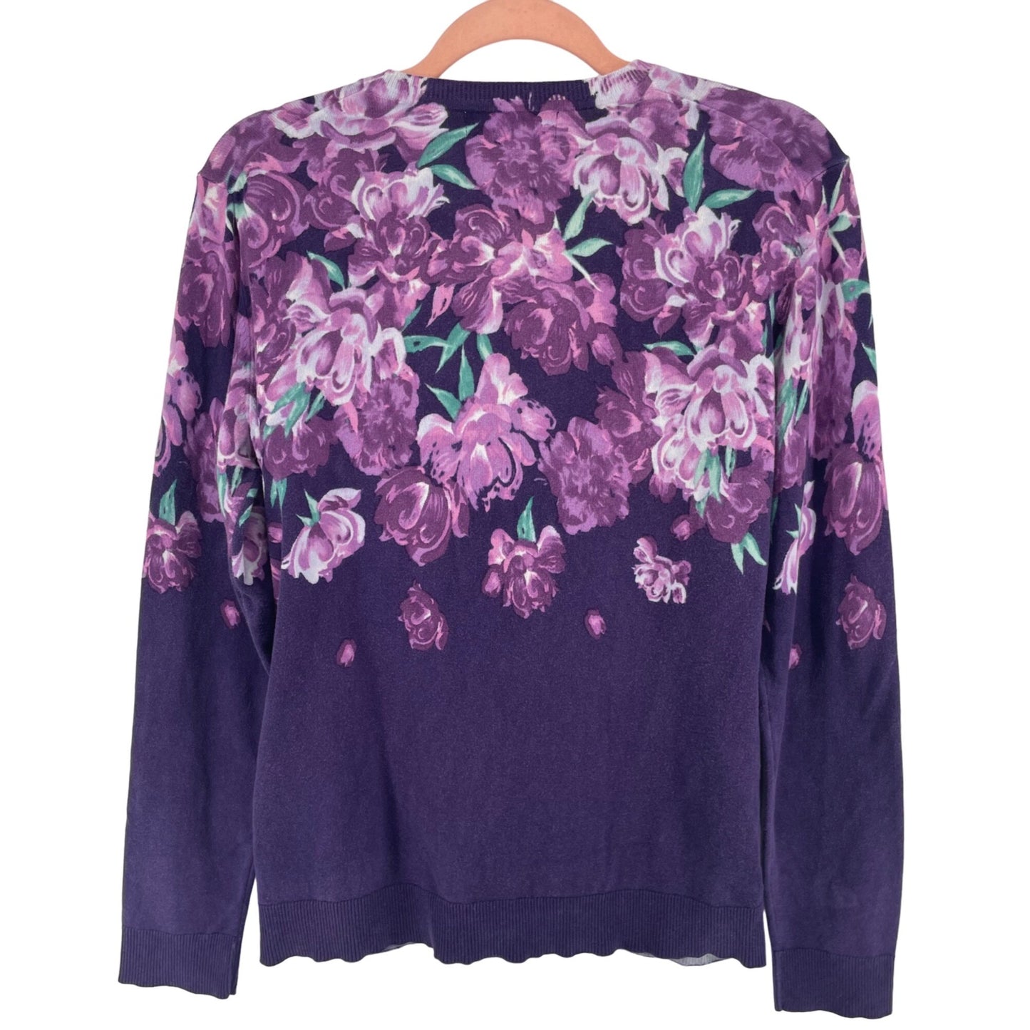 Karen Scott Women's Size Medium Purple Floral Button-Down Cardigan