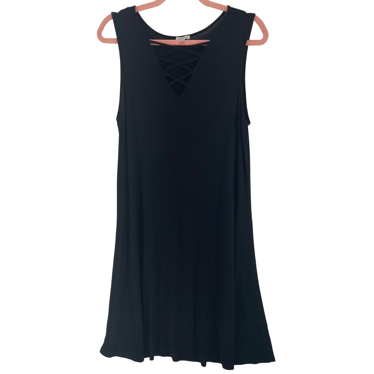 Spence Women's Size Large Black Sleeveless A-Line V-Neck Stretchy Midi Dress