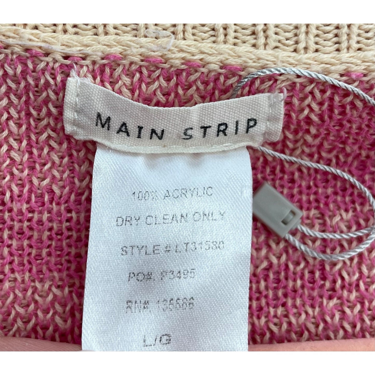 NWOT Main Strip Women's Size Large Peach/Pink Leopard Print Fringe Sweater