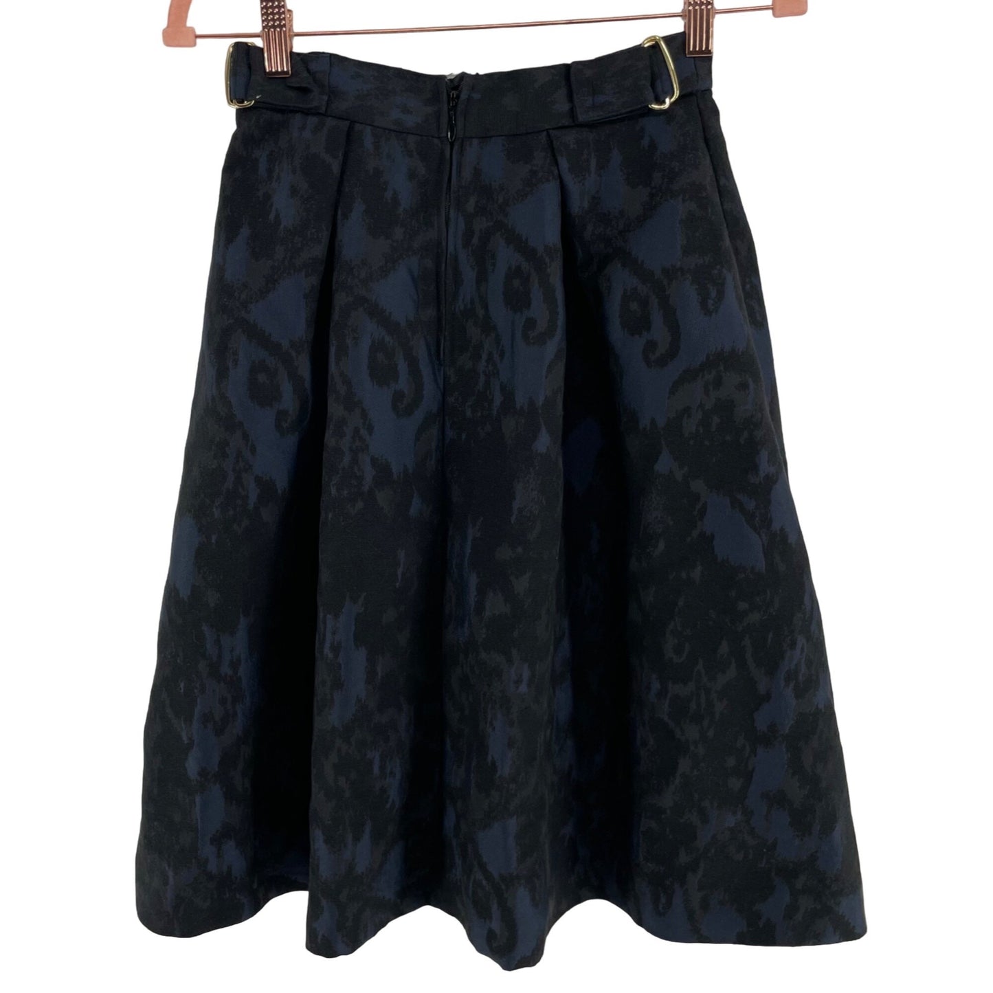 H&M Women's Size 4 Black & Navy Pleated A-Line Formal Midi Skirt