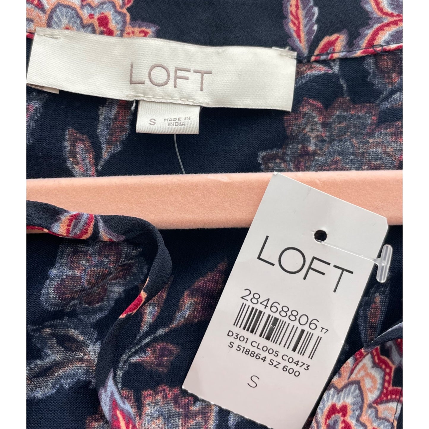 NWT LOFT Women's Size Small Navy/Multi-Colored Floral Print Long-Sleeved Blouse