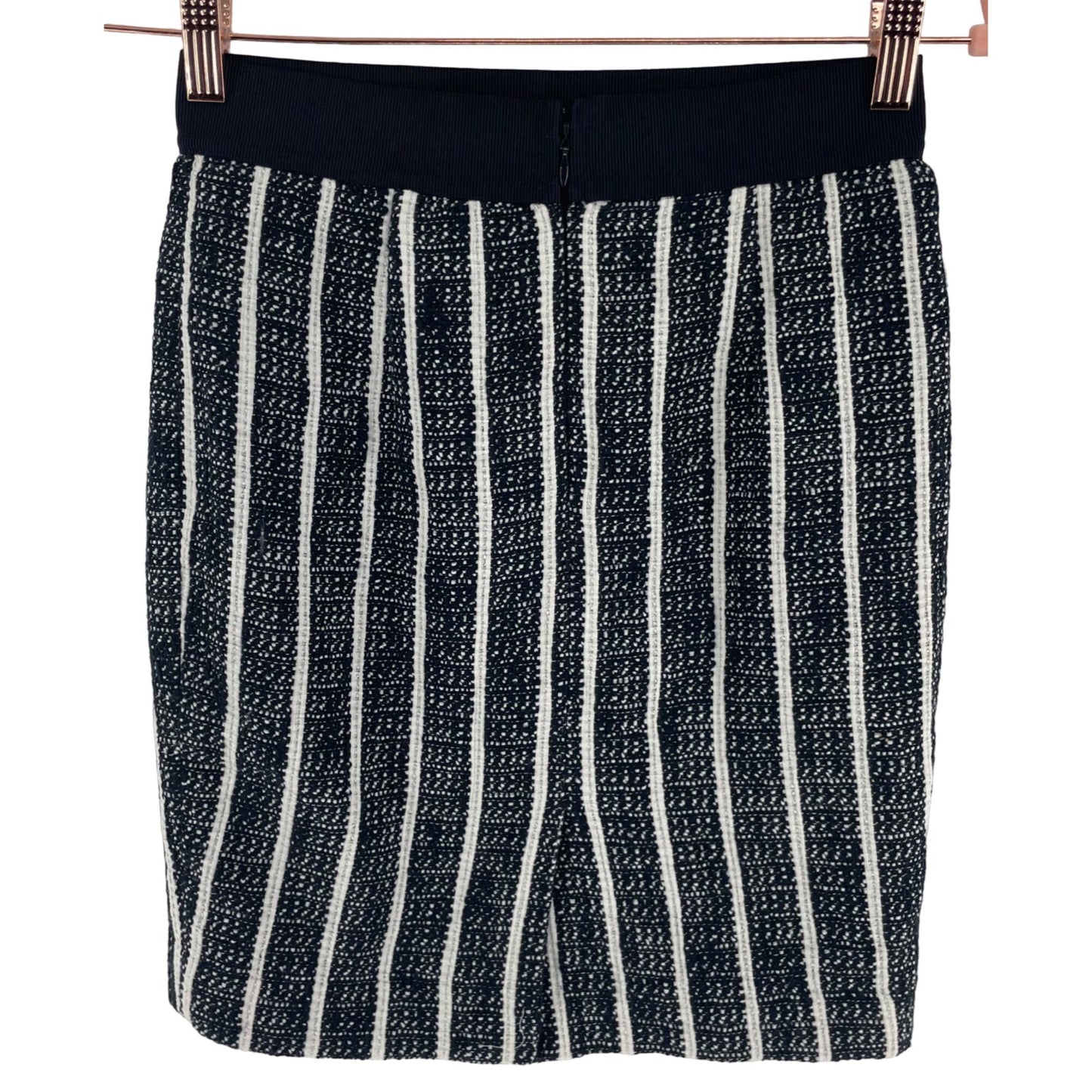 NWOT Ann Taylor Size 0P Women's Navy & White Striped Tweed Pencil Skirt
