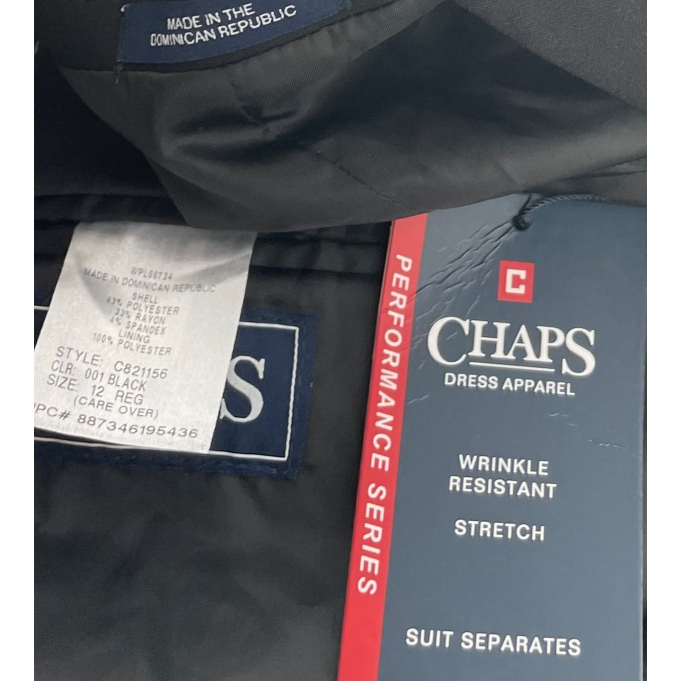 NWT CHAPS Boy's Size 12 Wrinkle Resistant Stretch Black Blazer