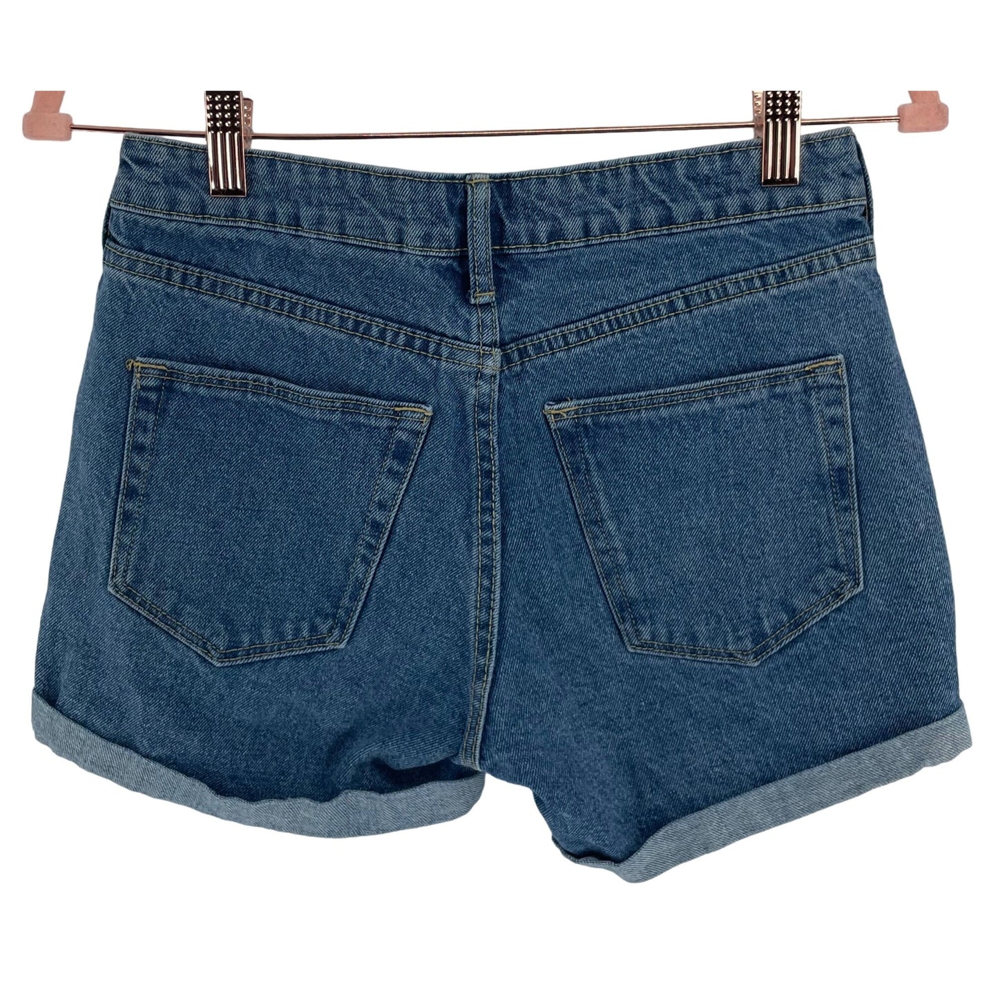 H&M Women's Size 2 Medium Wash Whiskered Roll-Up Denim Blue Jean Shorts