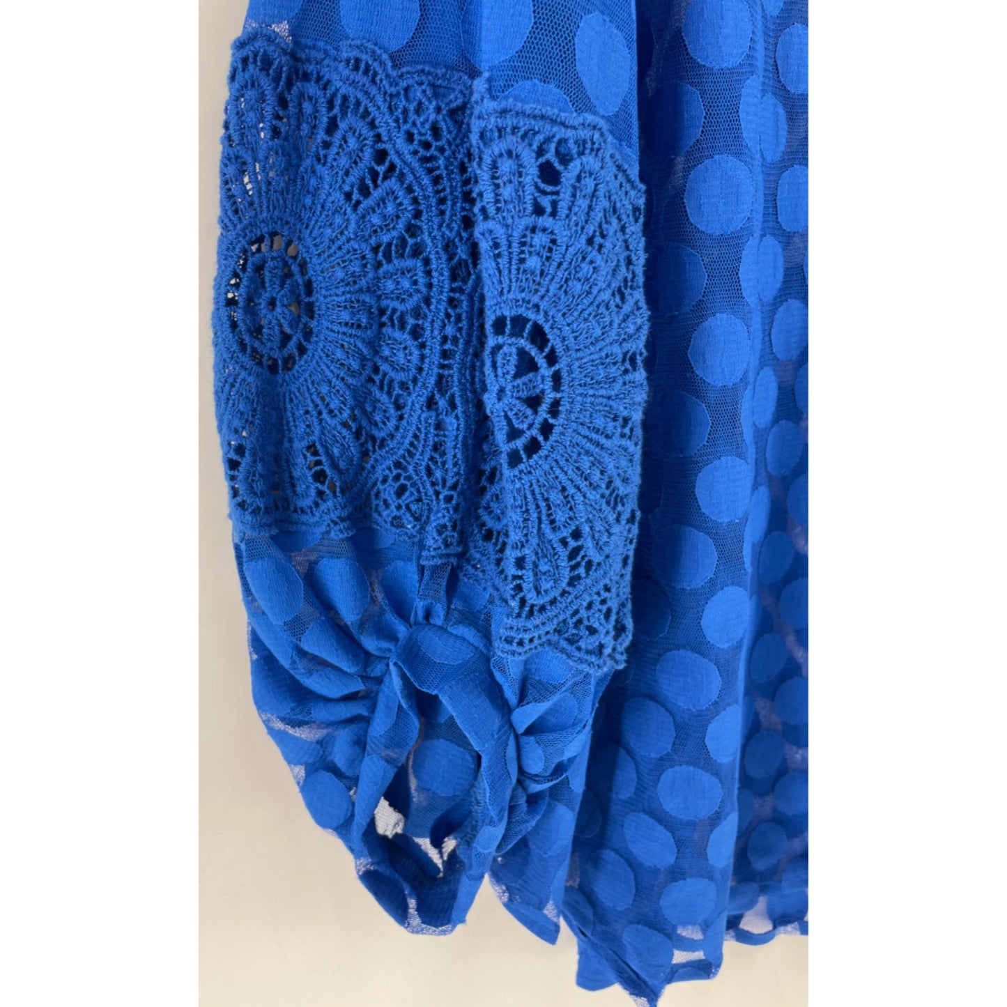 Alfani Women's 1X Cobalt Blue Sheer Polka Dot Top W/ Lace Sleeve
