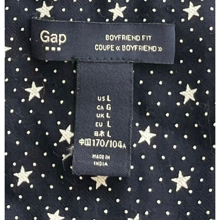 GAP Women's Size Large Navy Blue/White Star Pattern Long-Sleeved Button-Down Top