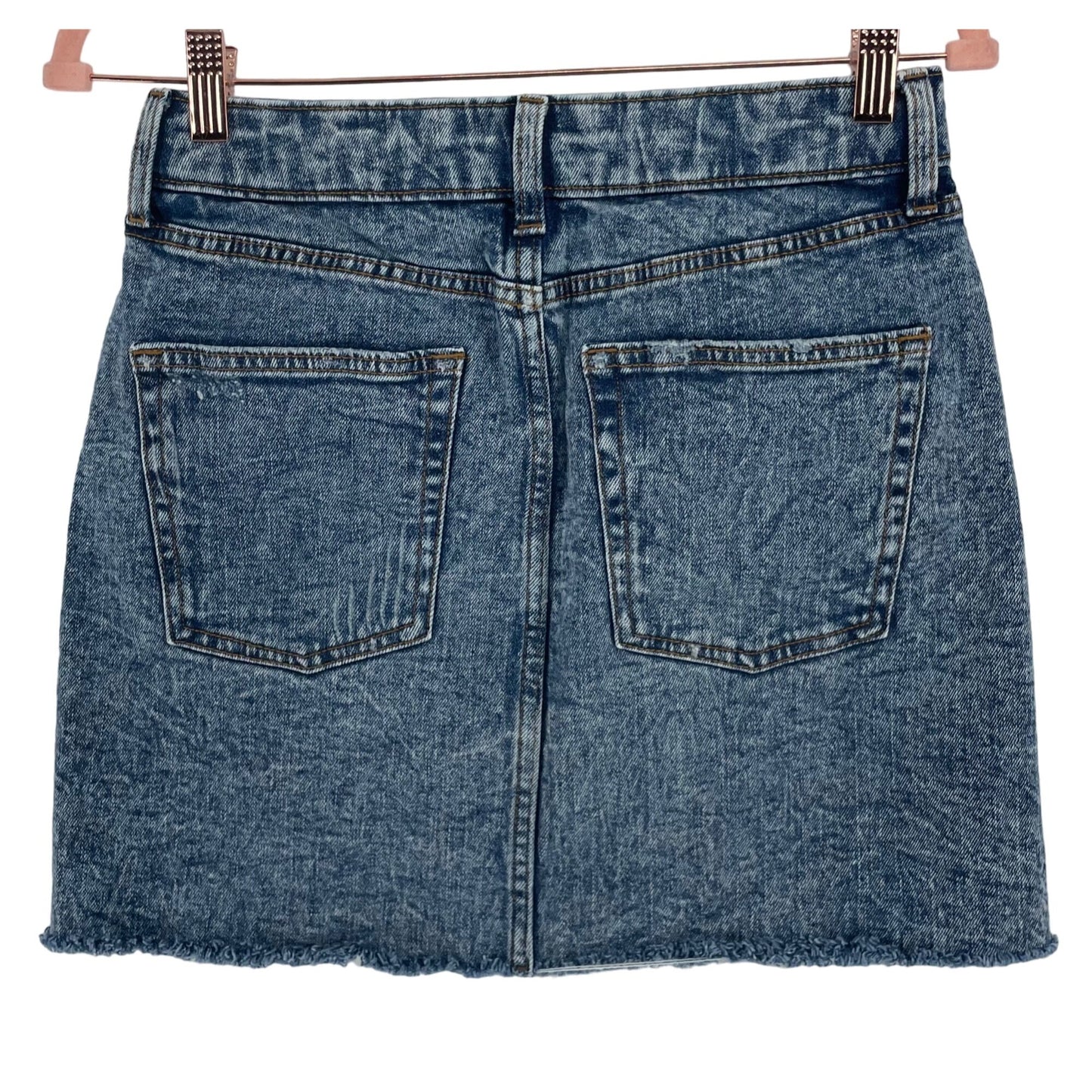 NWOT Wild Fable Women's Size 6 Blue Jean Denim Distressed Fringe Mini Skirt