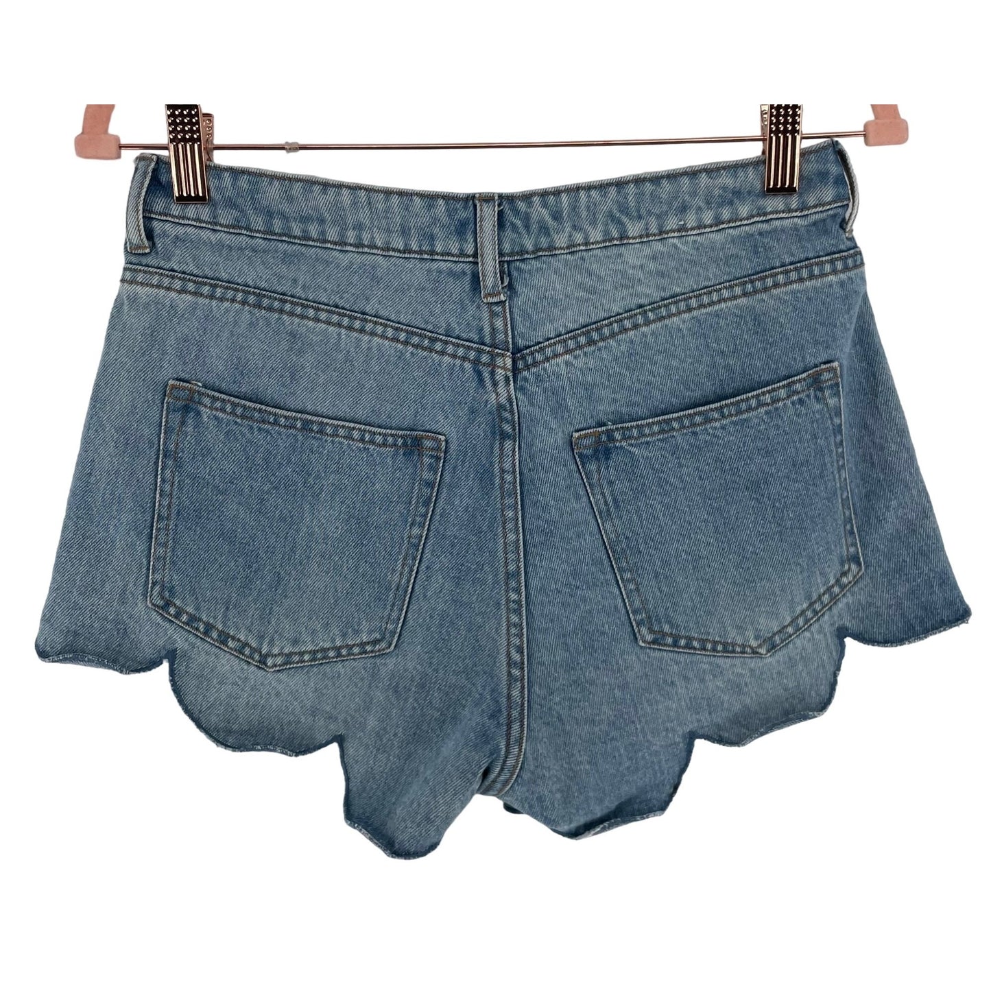 H&M Women's Size 6 Light Wash Whiskered Blue Jean Ruffle Trim Denim Shorts