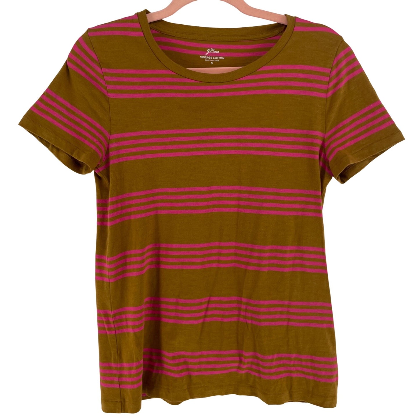J. Crew Women's Size Small Burnt Orange & Pink Striped Crew Neck T-Shirt