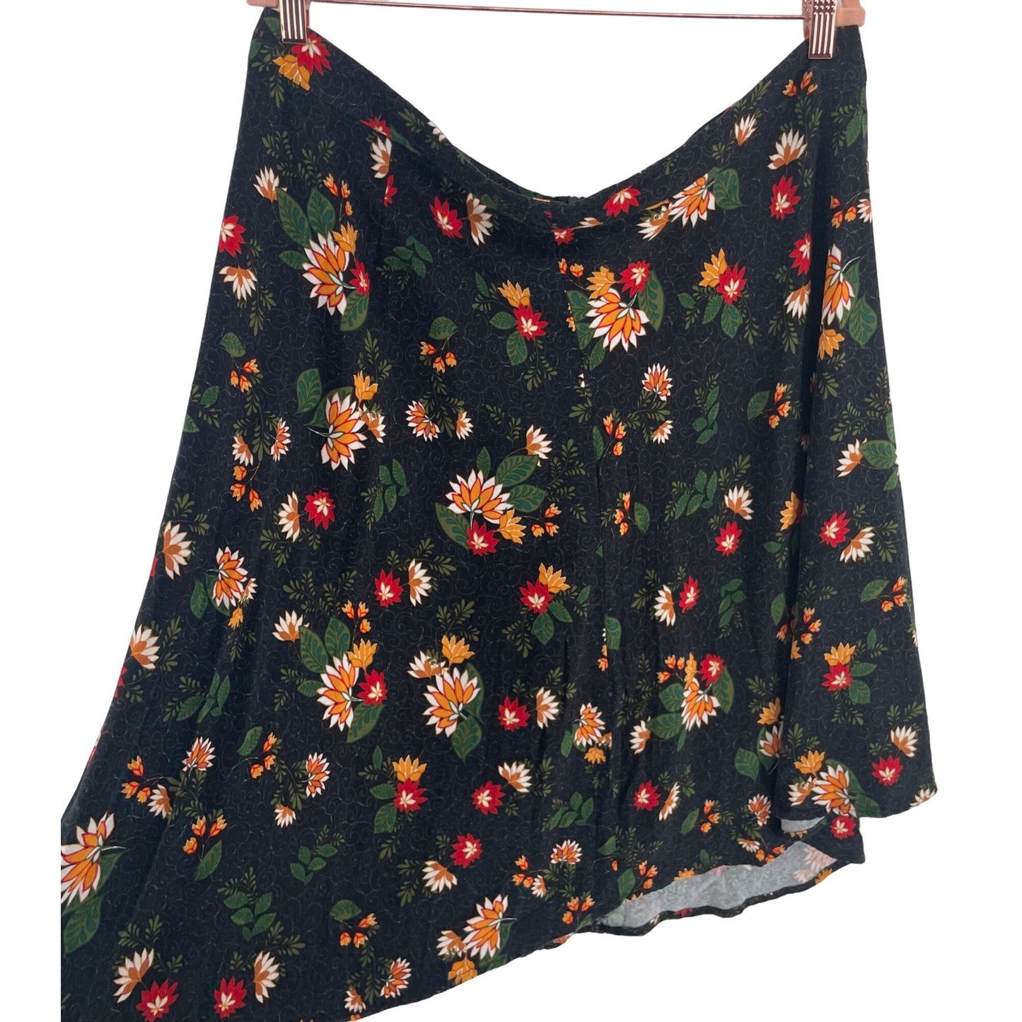 Just Fab Women's Size 2X Black/Multi-Colored Floral A-Line Skirt