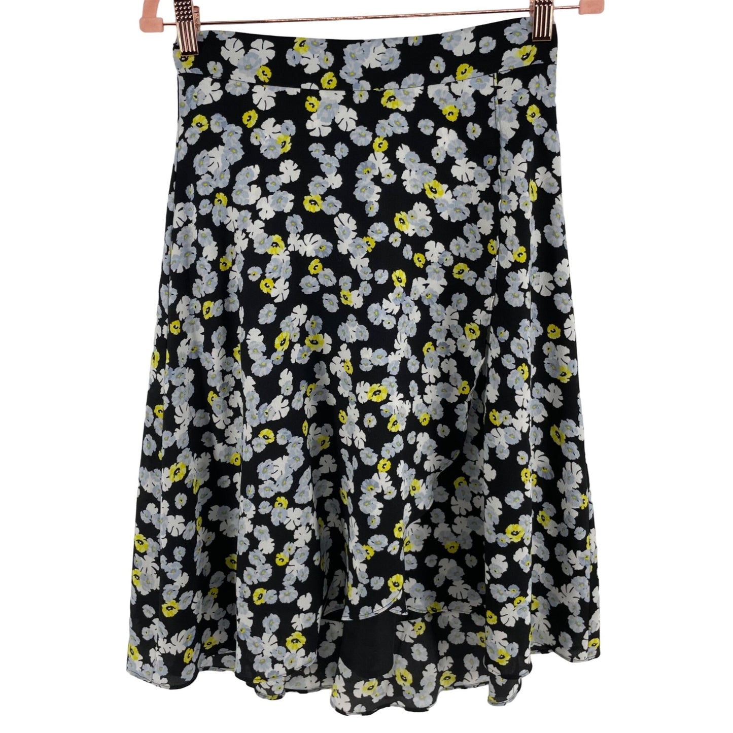 Ann Taylor Petite Women's Size 2P Blue/Yellow/White/Black Floral A-Line Midi Skirt