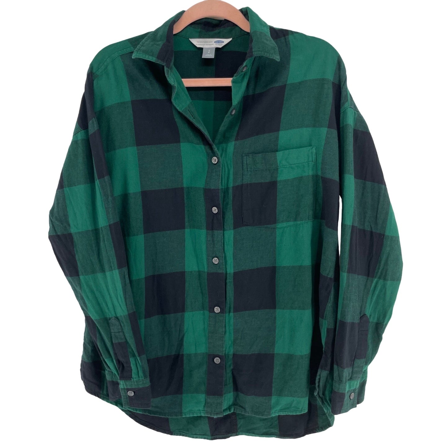Old Navy Men's Size Small Forest Green & Black Plaid Button-Down Flannel Shirt