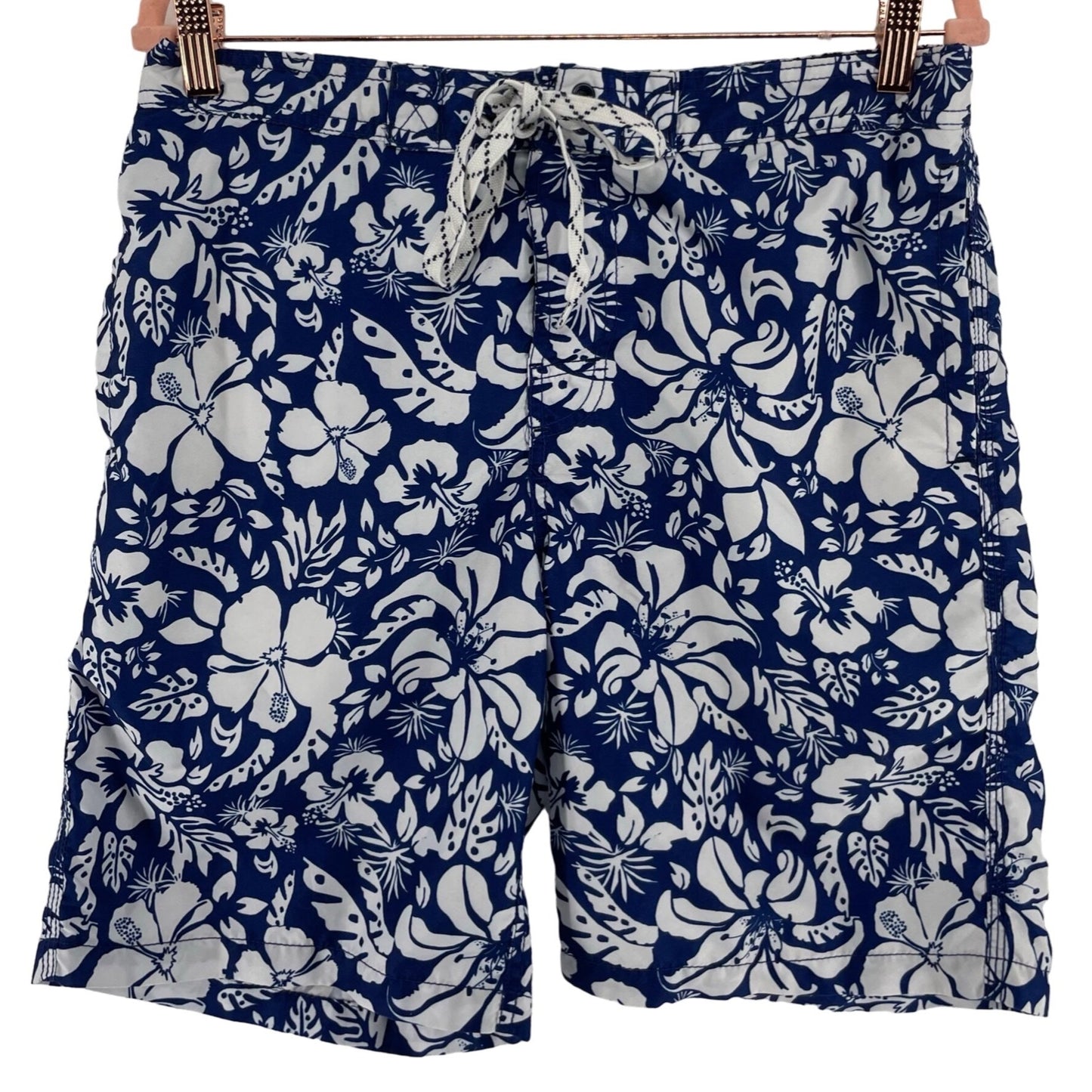 Merona Men's Size Medium Navy Blue & White Floral Swim Shorts