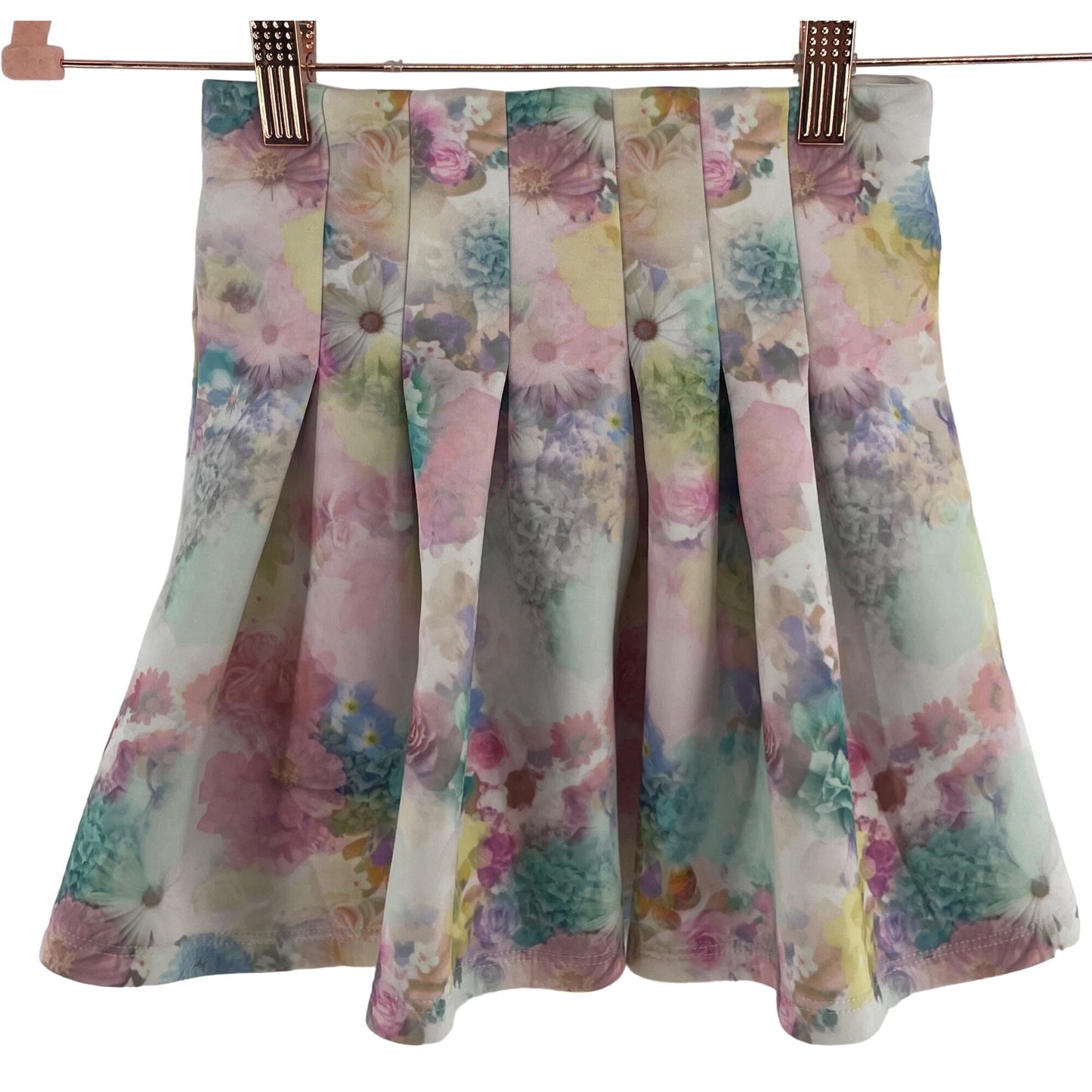 H&M Girl's Size 6-8 Pastel Multi-Colored Floral A-Line Pleated Mini Skirt