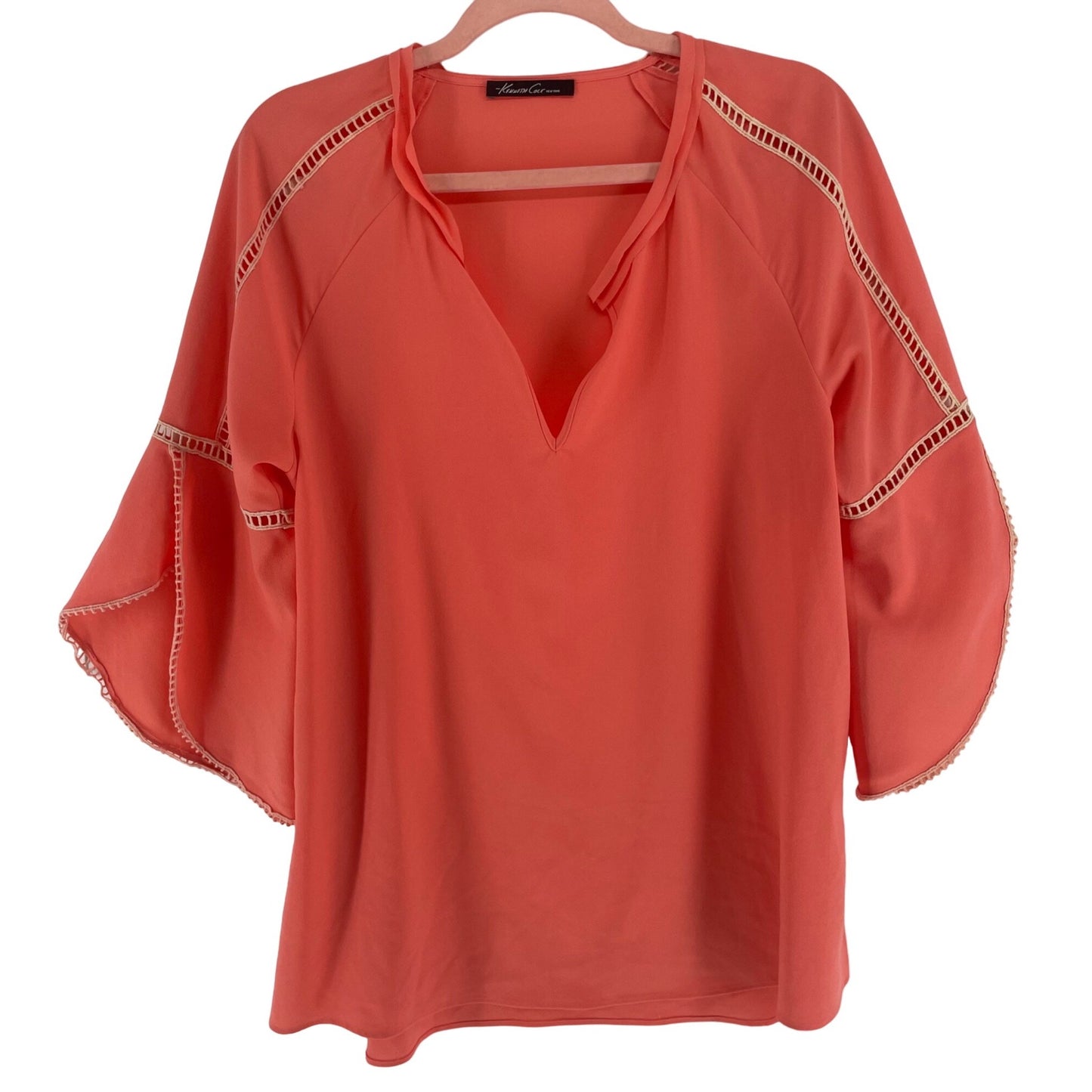 Kenneth Cole Women's Size XL Coral & Cream Bell Sleeve Blouse
