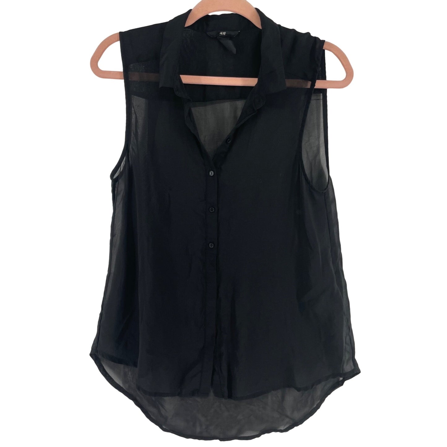 CLEARANCE H&M Women's Size 8 Black Sleeveless Sheer Button-Down Blouse