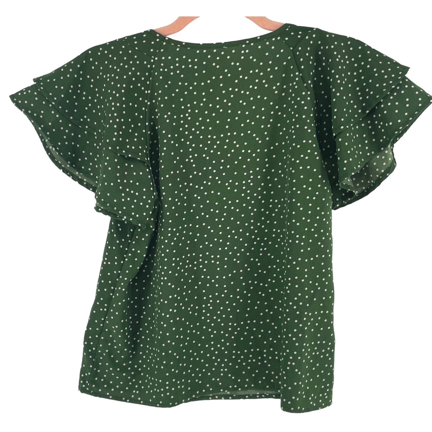Shein Women's Size Small Green & White Polka Dot Ruffle Top