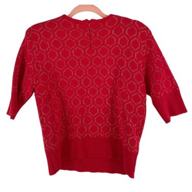 Tulle Women’s Size Medium 3/4 Quarter Length Sleeve Crew Neck Red & Sparkly Gold Sweater