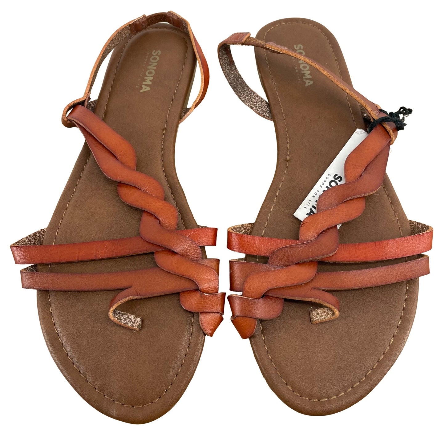 NWT Sonoma Women's Size L 9/10 Faux Leather Cognac Sandals