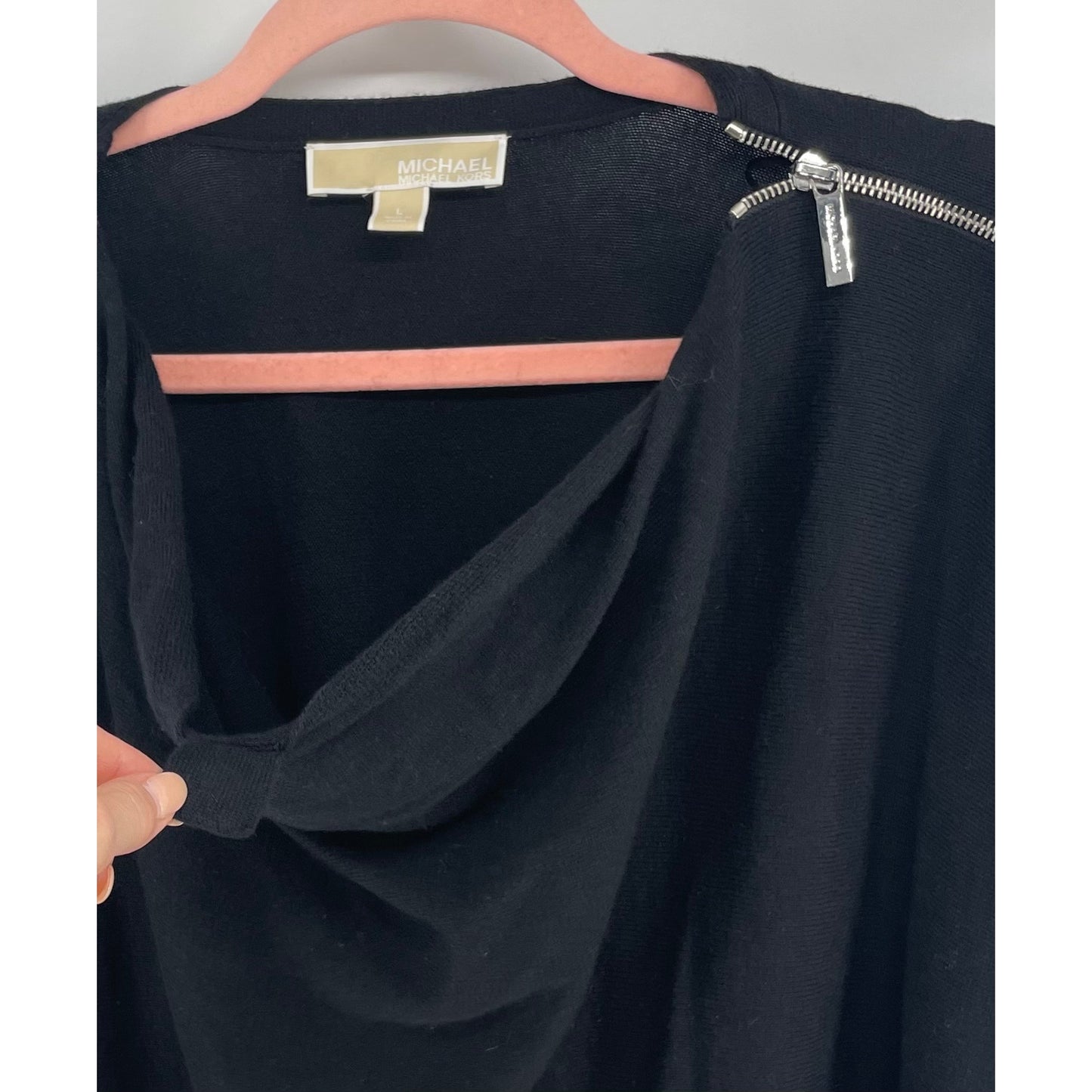 Michael Kors Women's Size Large Black 3/4 Quarter Length Sleeve Black Midi Sheath Dress