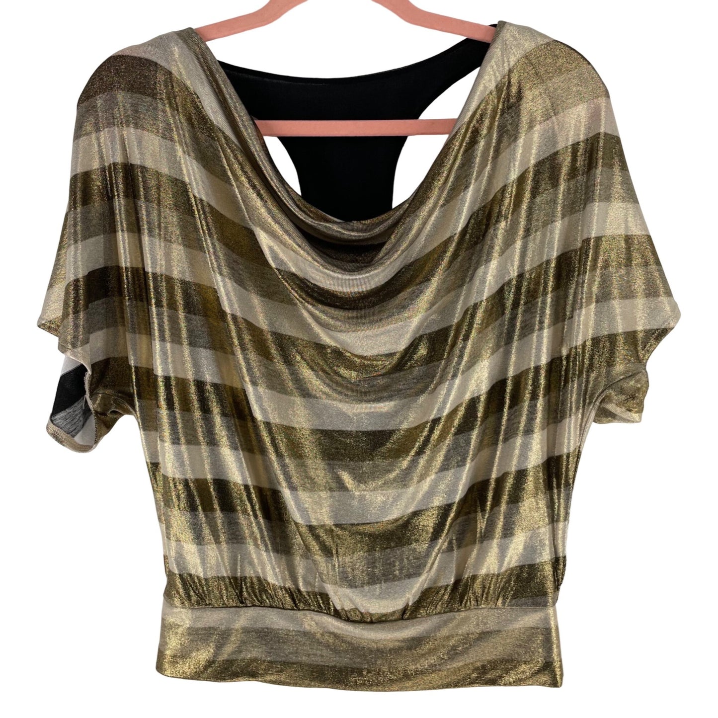 Express Women's Size XS Cowl Neck Short-Sleeved Gold-Striped Blouse