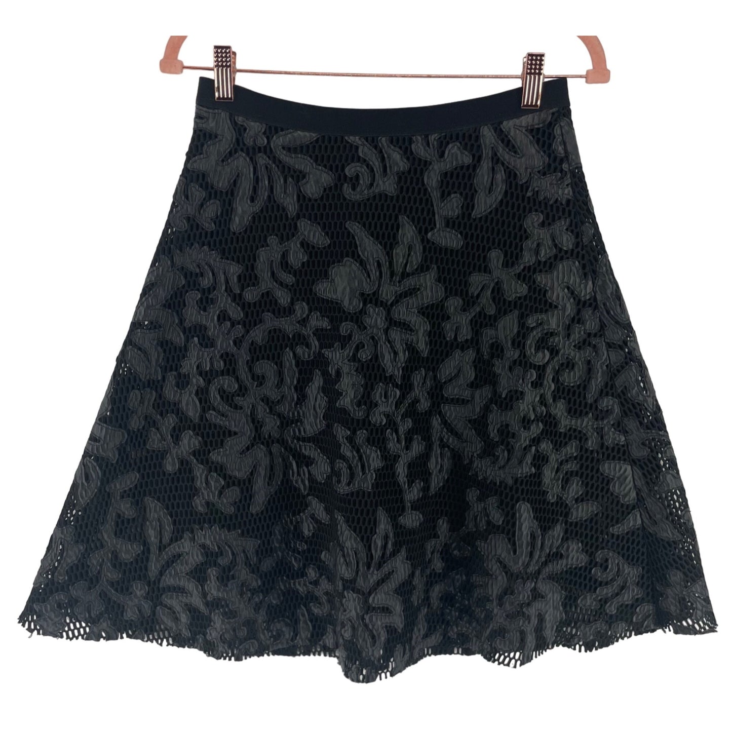 Yoana Baraschi Women's Size Medium Floral Mesh Knit A-Line Midi Skirt