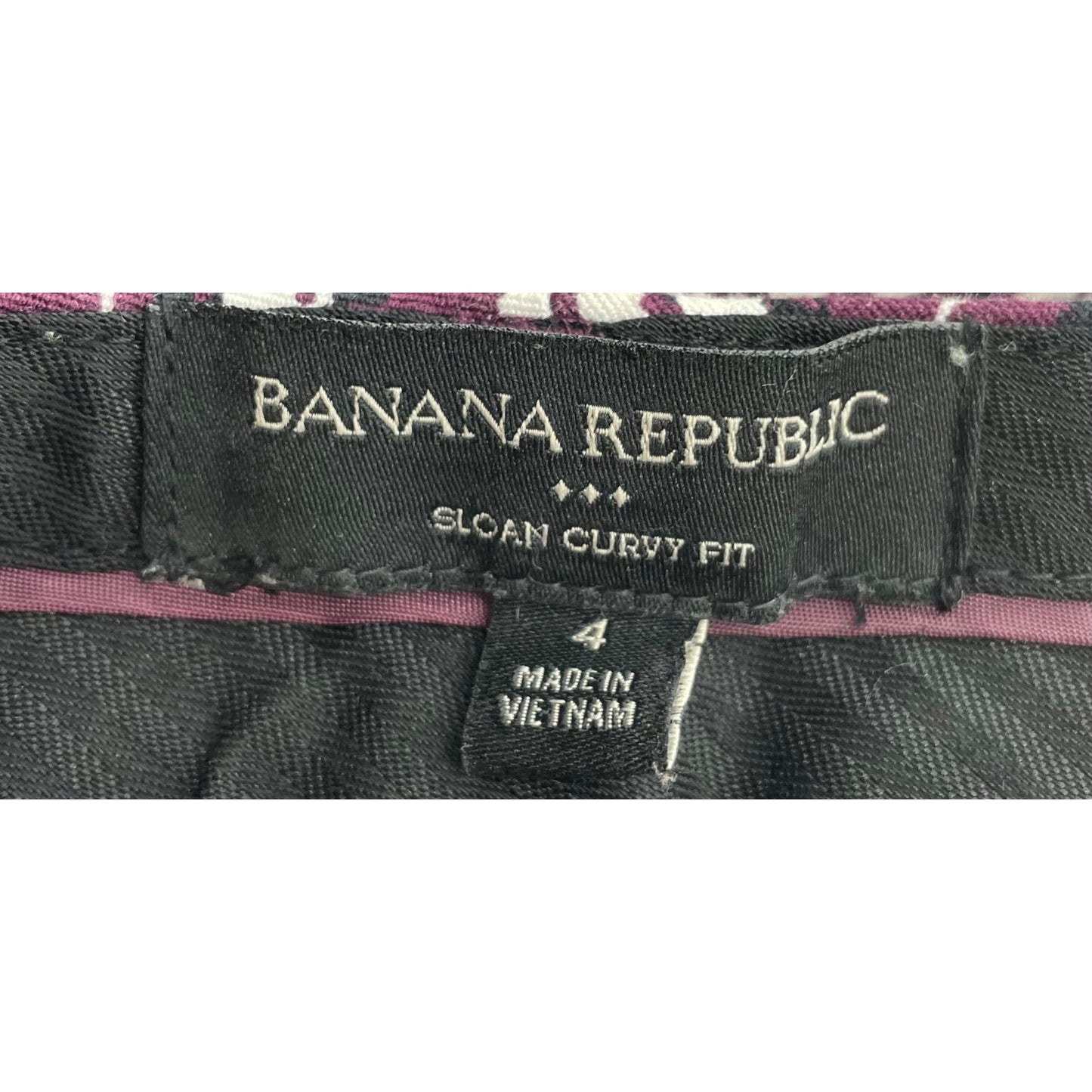 Banana Republic Women's Size 4 Sloan Curvy Fit Purple Slacks W/ Black/White Floral Pattern