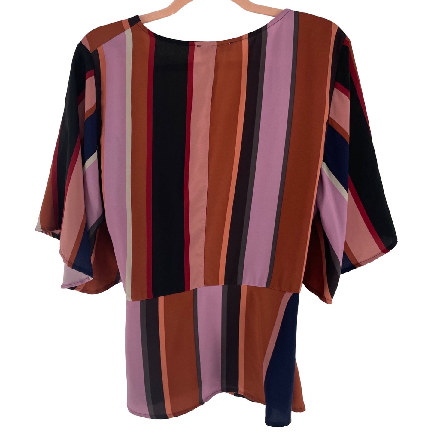 Louna Women's Size Large Multi-Colored V-Neck Striped Bell Sleeve Wrap Top
