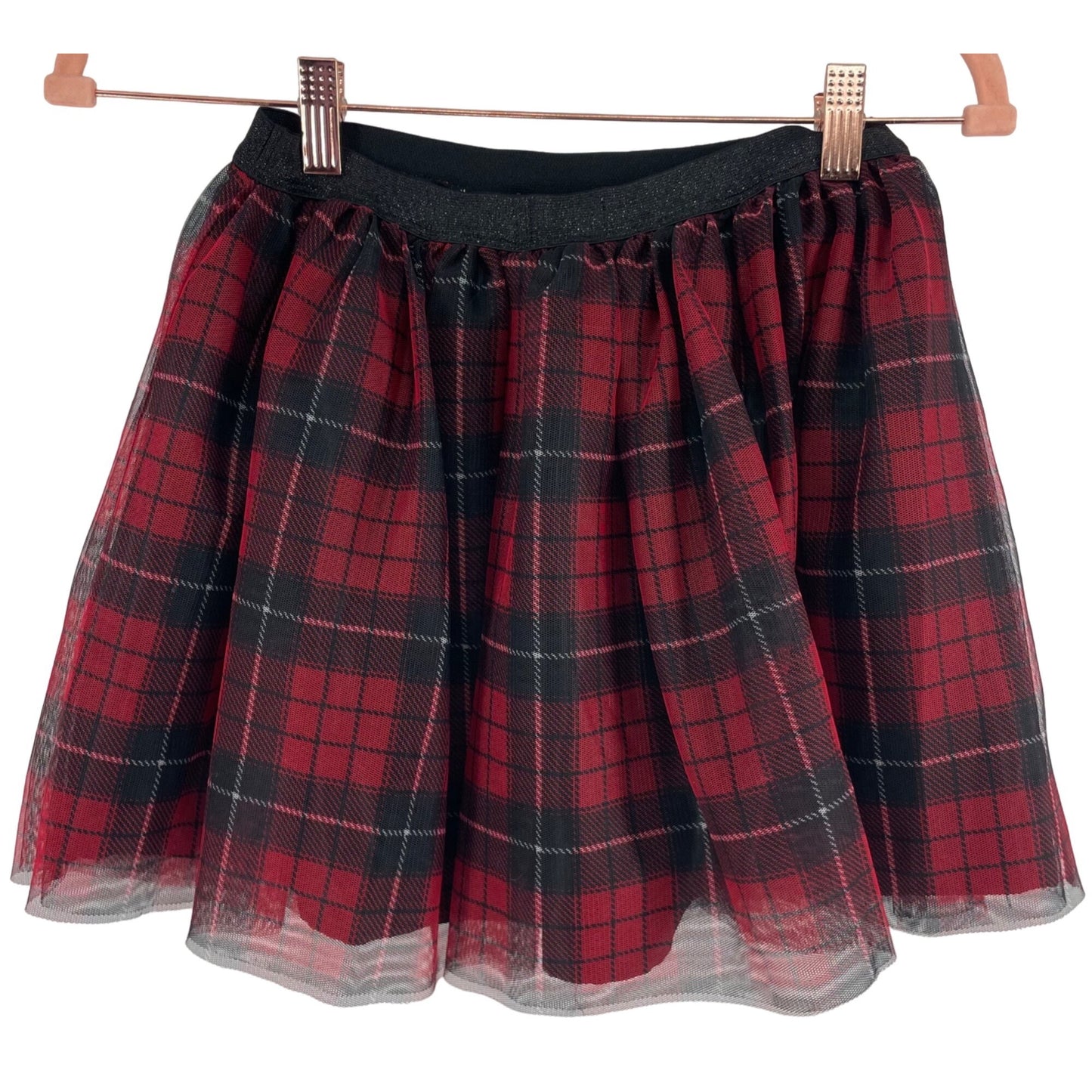 Place Est. 1989 Girl's Size Large 10/12 Red/Black Plaid A-Line Tulle Mini Skirt