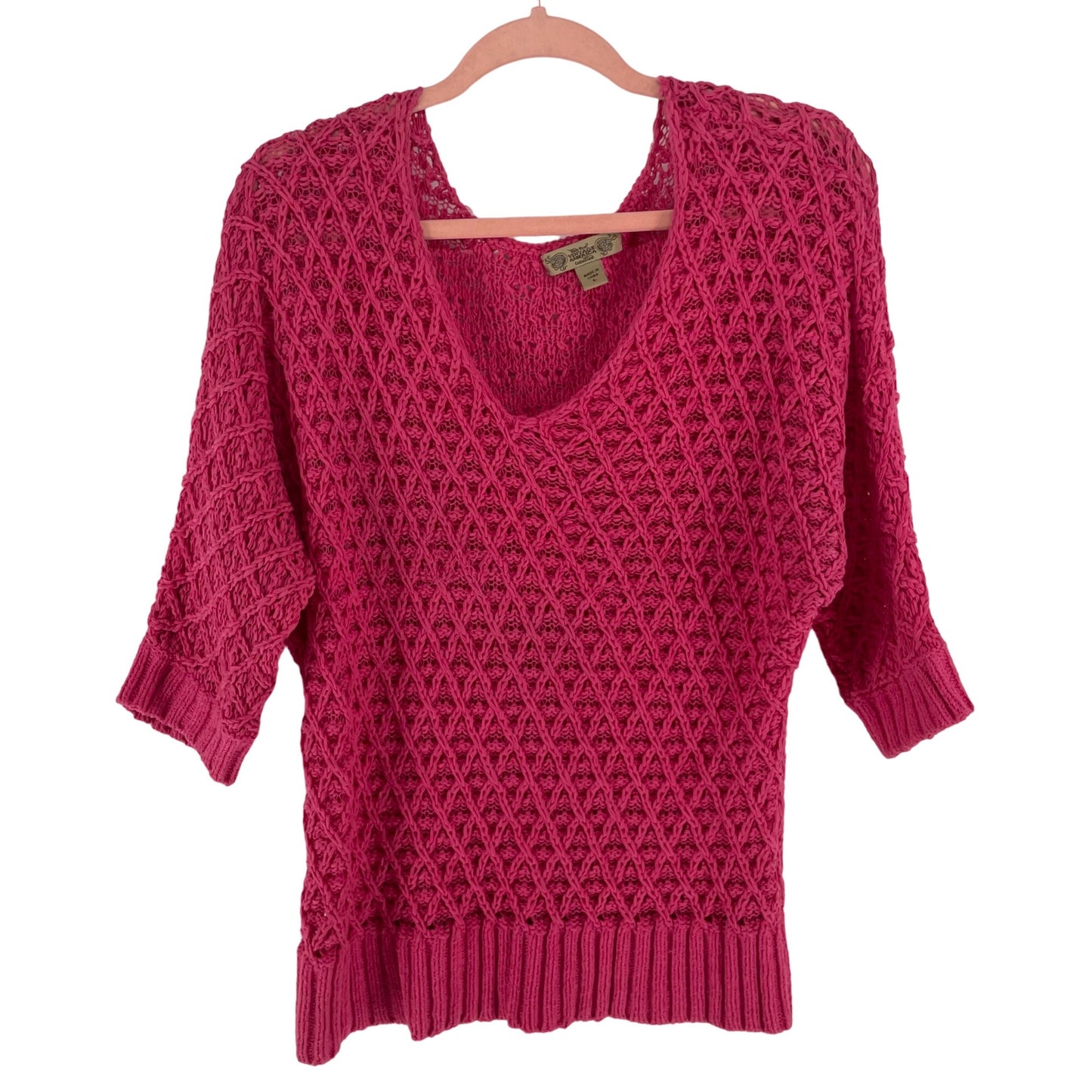 Nine West Women's Size L V-Neck Fuchsia Mesh Knit Sweater