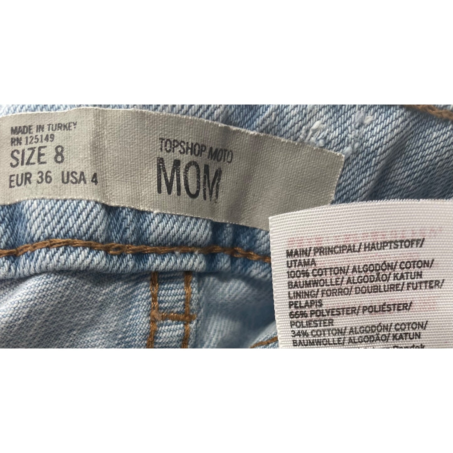 Topshop Moto MOM Women's Size 8 Light Blue Denim Shorts W/ Fringe Hem