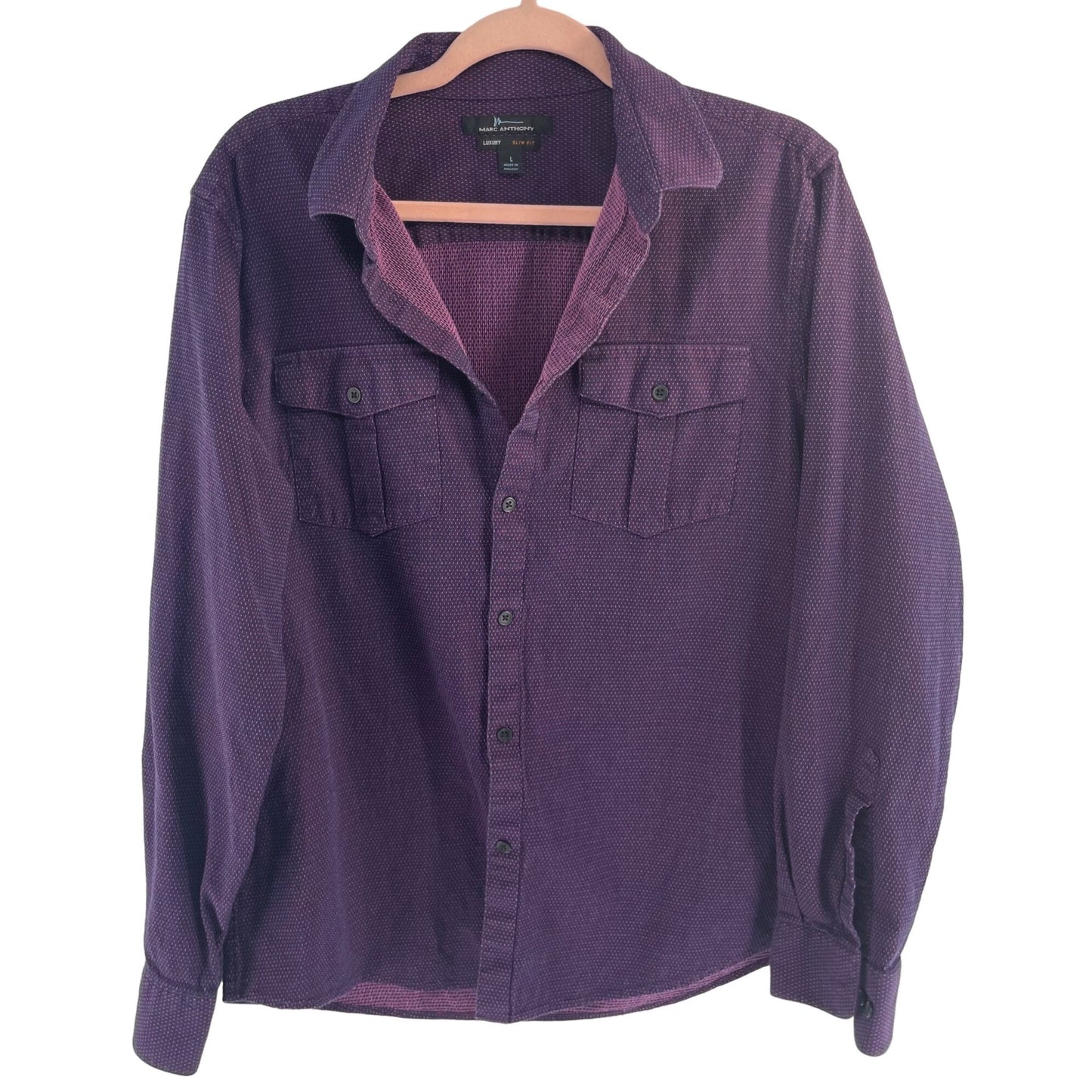 Marc Anthony Men's Size Large Luxury Slim Fit Purple Button-Down Shirt