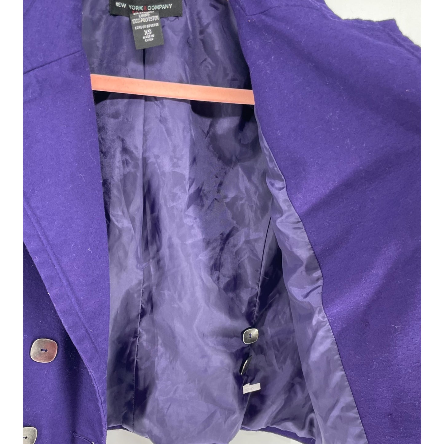 NY & Company Women's Size XS Dark Purple 3/4 Length Sleeve Mock Wool Blazer