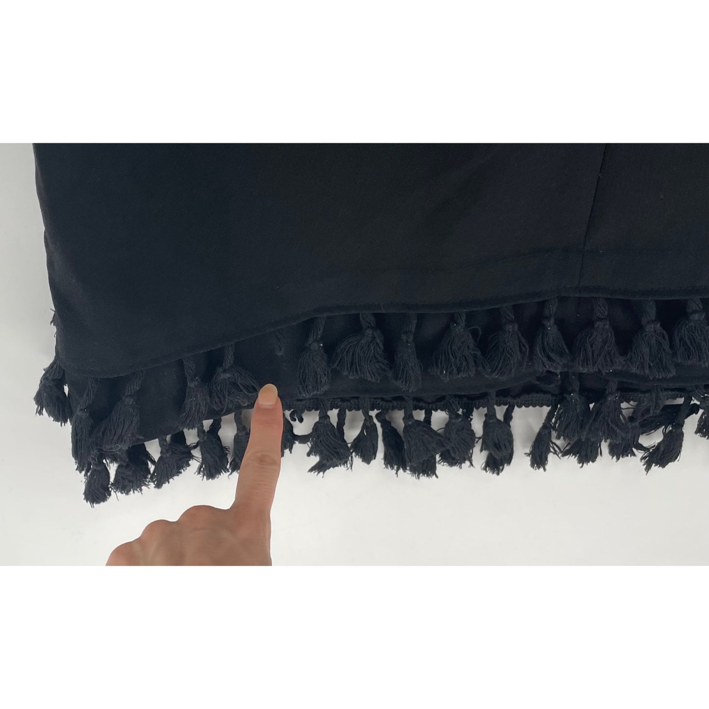 Zara Women's Size Medium Black Short-Sleeved Sheath Dress W/ Fringe Tassel Hem